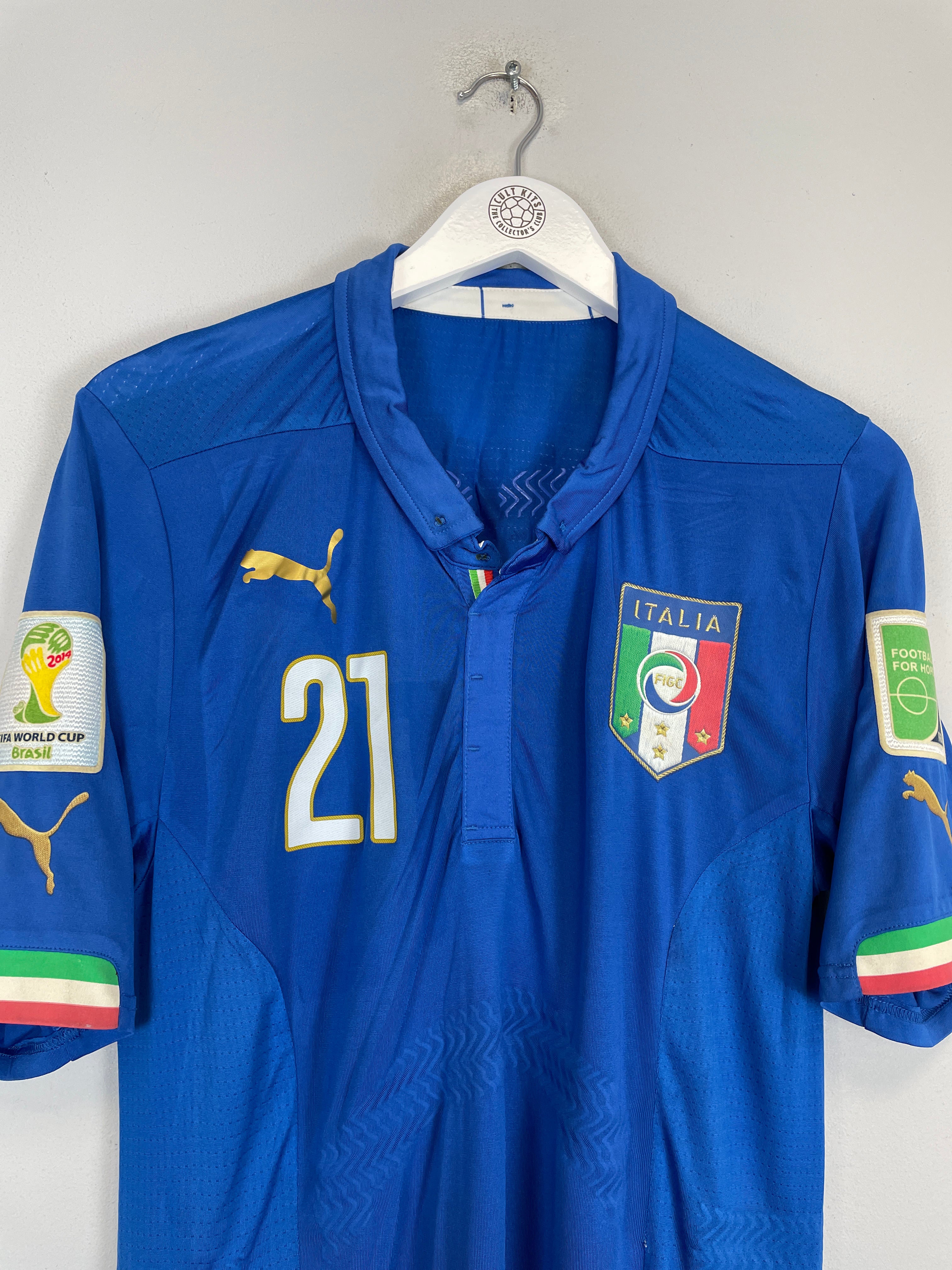 Shop 2014/15 ITALY PIRLO #21 *PLAYER ISSUE* HOME SHIRT (XL) PUMA, classic football shirts, vintage football shirts & retro soccer jerseys at Cult Kits