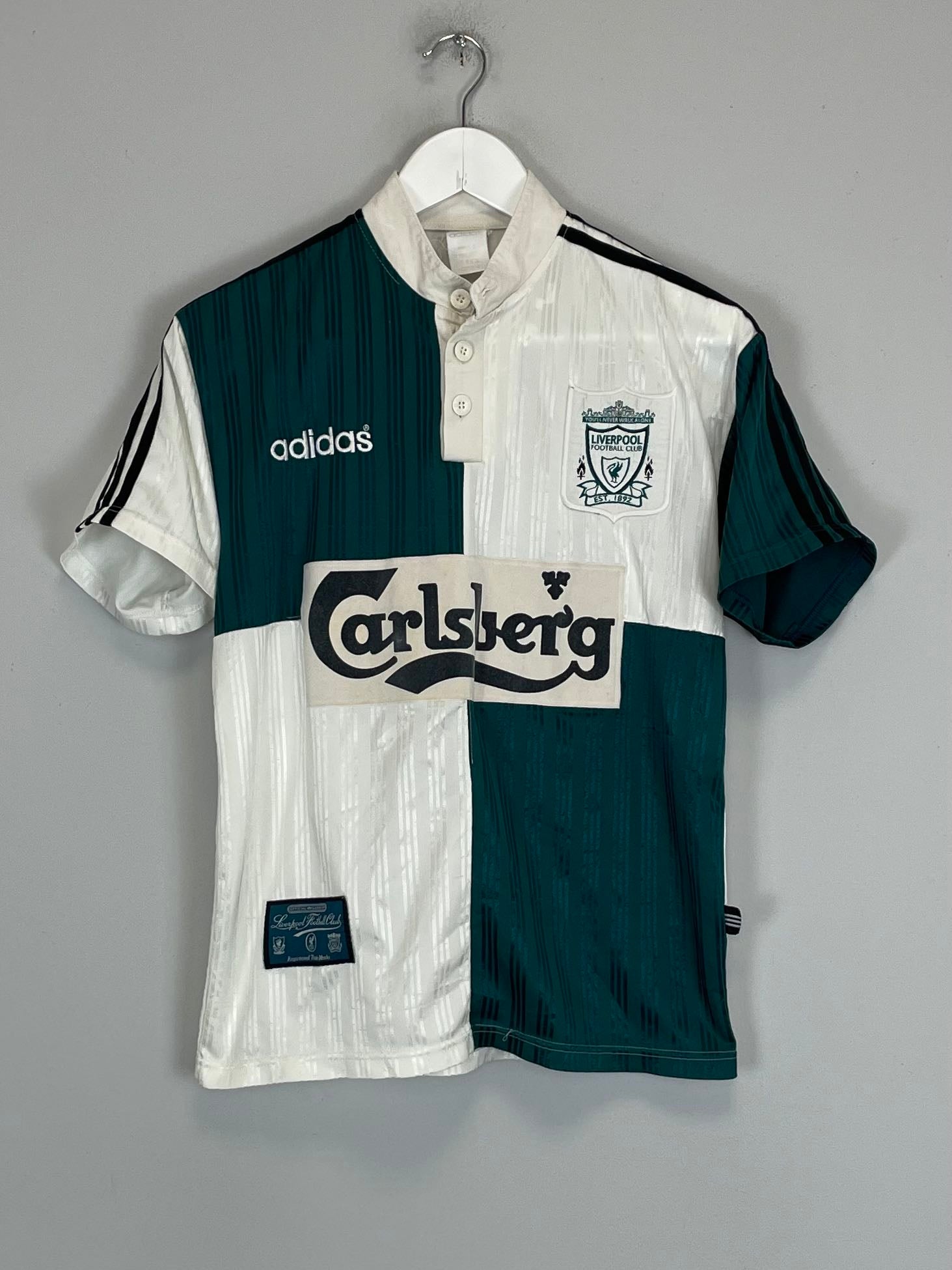 Shop 1995/96 LIVERPOOL AWAY SHIRT (S) ADIDAS, classic football shirts, vintage football shirts & retro soccer jerseys at Cult Kits
