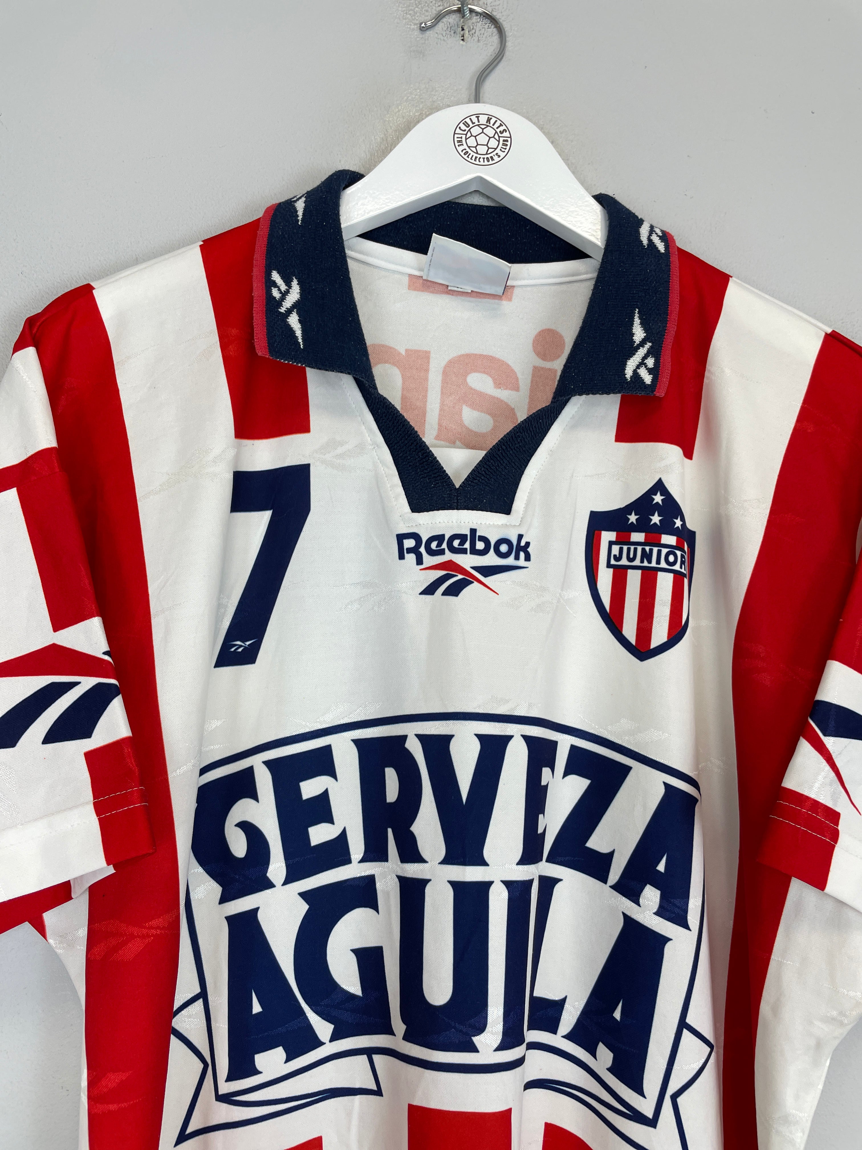Shop 1996/97 ATLETICO JUNIOR #7 HOME SHIRT (M) REEBOK, classic football shirts, vintage football shirts & retro soccer jerseys at Cult Kits