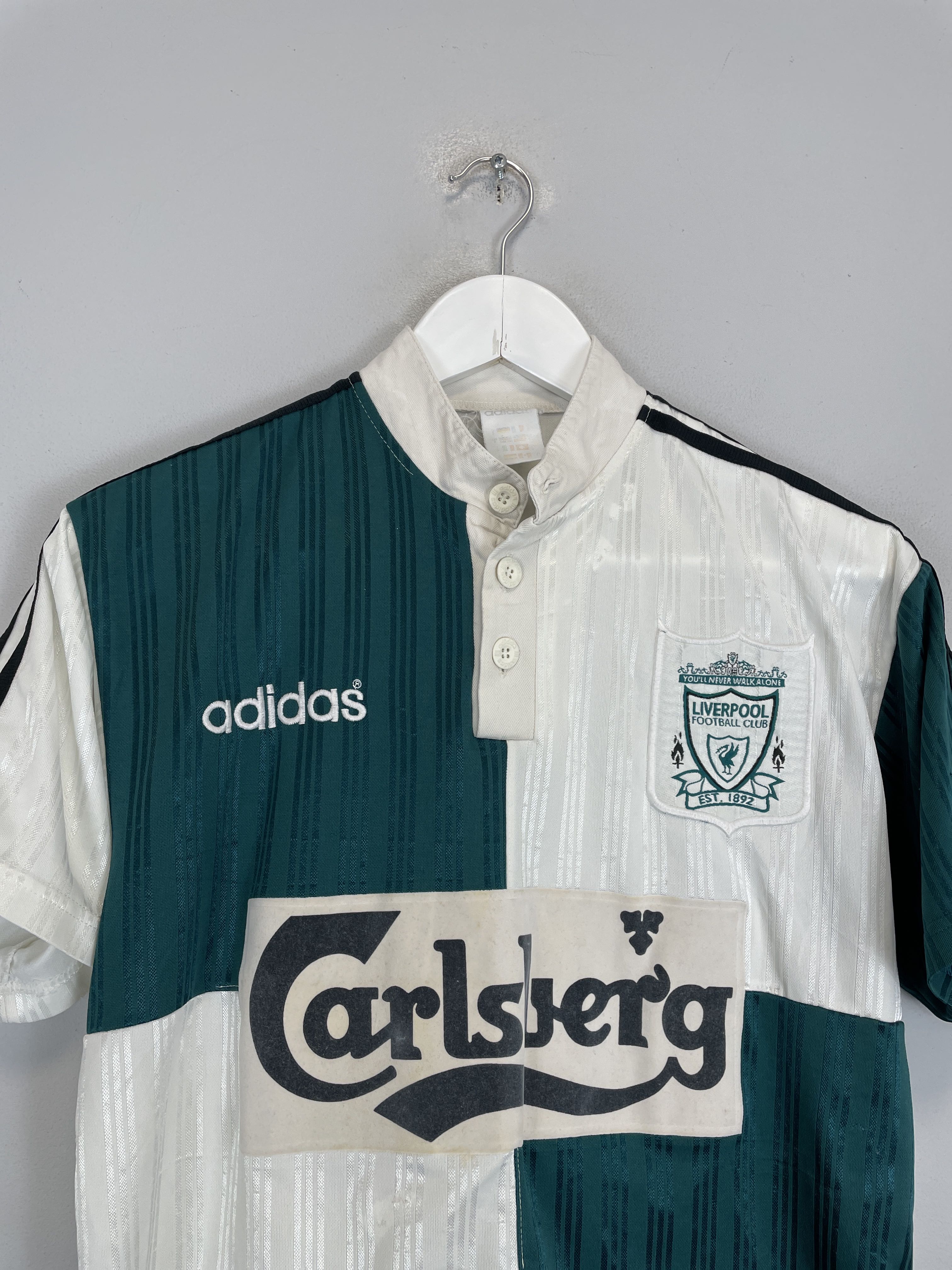 Shop 1995/96 LIVERPOOL AWAY SHIRT (S) ADIDAS, classic football shirts, vintage football shirts & retro soccer jerseys at Cult Kits
