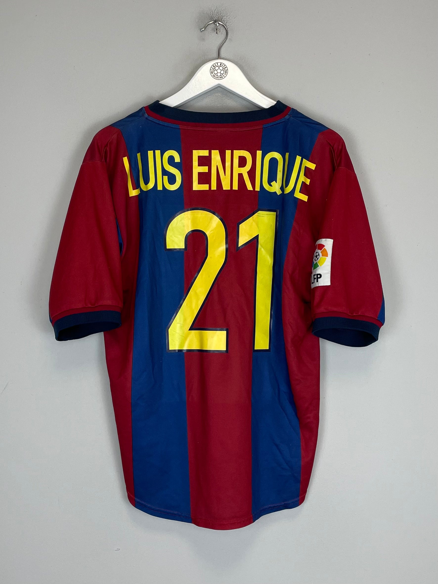 Shop 1998/99 BARCELONA LUIS ENRIQUE #21 HOME SHIRT (M) NIKE, classic football shirts, vintage football shirts & retro soccer jerseys at Cult Kits