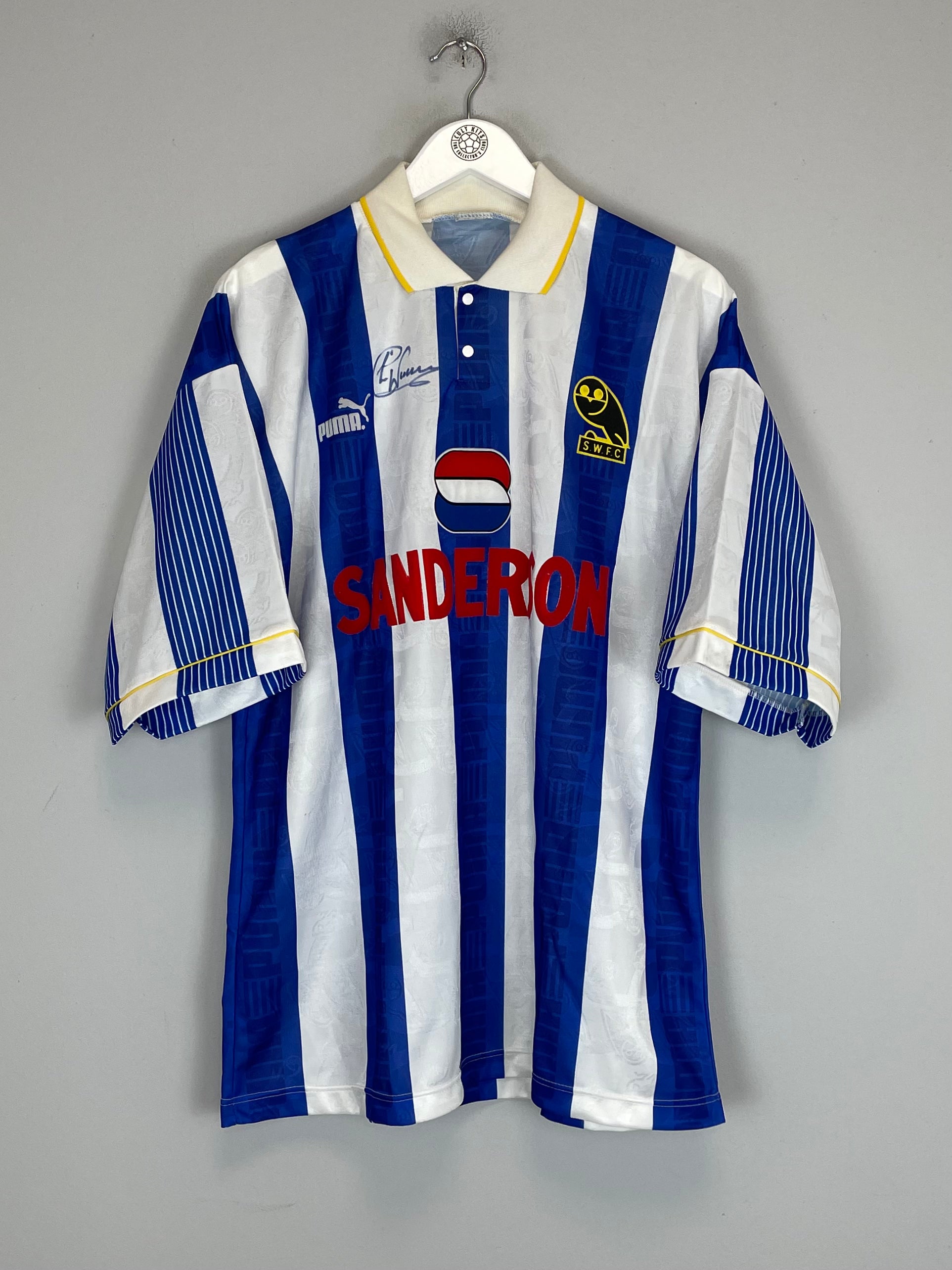 Shop 1993/95 SHEFFIELD WEDNESDAY *SIGNED* HOME SHIRT (XL) PUMA, classic football shirts, vintage football shirts & retro soccer jerseys at Cult Kits