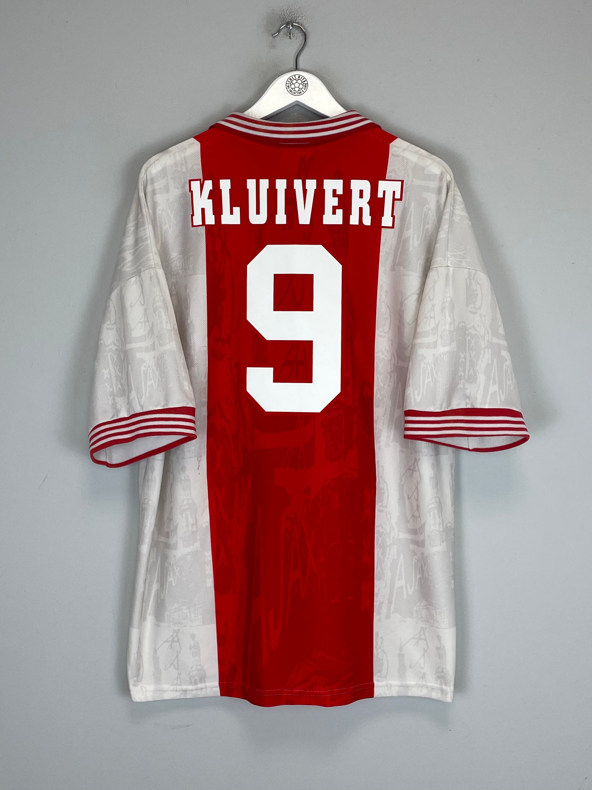 Shop 1996/97 AJAX KLUIVERT #9 HOME SHIRT (XXL) UMBRO, classic football shirts, vintage football shirts & retro soccer jerseys at Cult Kits