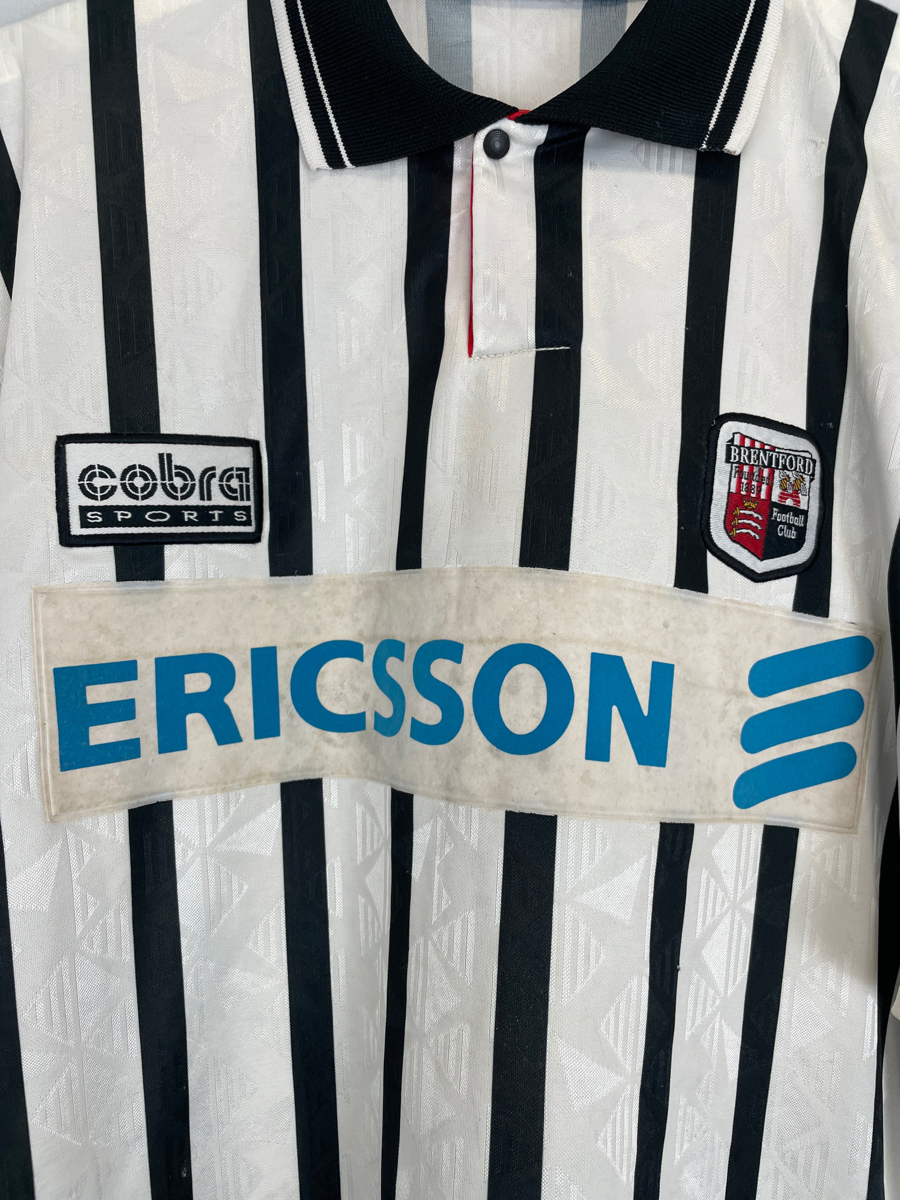 Shop 1996/98 BRENTFORD #12 *MATCH ISSUE* AWAY SHIRT (L) COBRA SPORTS, classic football shirts, vintage football shirts & retro soccer jerseys at Cult Kits