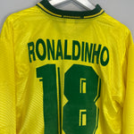 Shop 1994/97 BRAZIL RONALDINHO #18 L/S *PLAYER ISSUE* HOME SHIRT (L) UMBRO, classic football shirts, vintage football shirts & retro soccer jerseys at Cult Kits