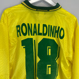 Shop 1994/97 BRAZIL RONALDINHO #18 L/S *PLAYER ISSUE* HOME SHIRT (L) UMBRO, classic football shirts, vintage football shirts & retro soccer jerseys at Cult Kits