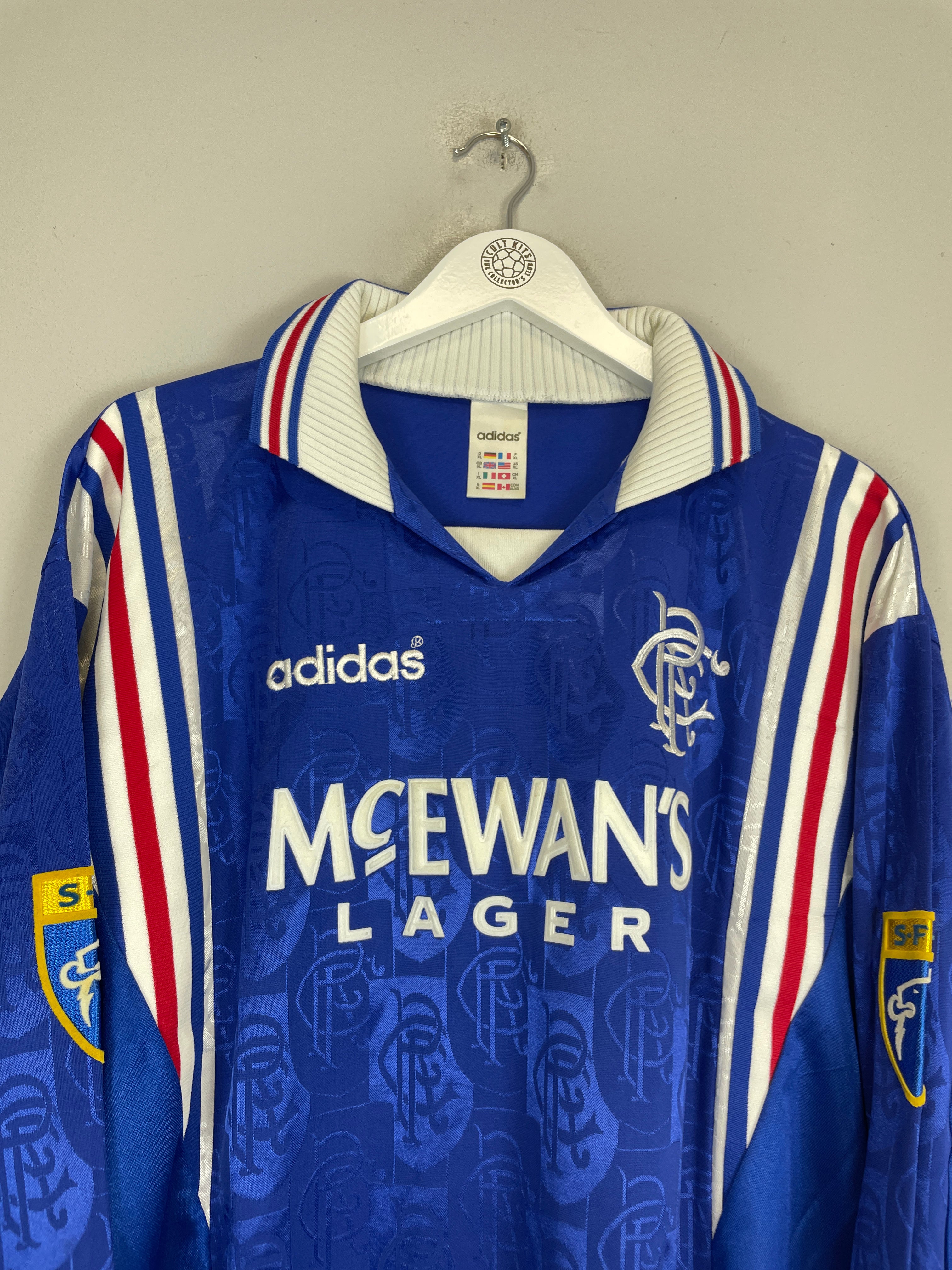 Shop 1996/97 RANGERS #11 L/S *MATCH ISSUE* HOME SHIRT (XL) ADIDAS, classic football shirts, vintage football shirts & retro soccer jerseys at Cult Kits