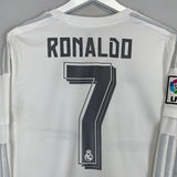 Shop 2015/16 REAL MADRID RONALDO #7 L/S HOME SHIRT (M) ADIDAS, classic football shirts, vintage football shirts & retro soccer jerseys at Cult Kits
