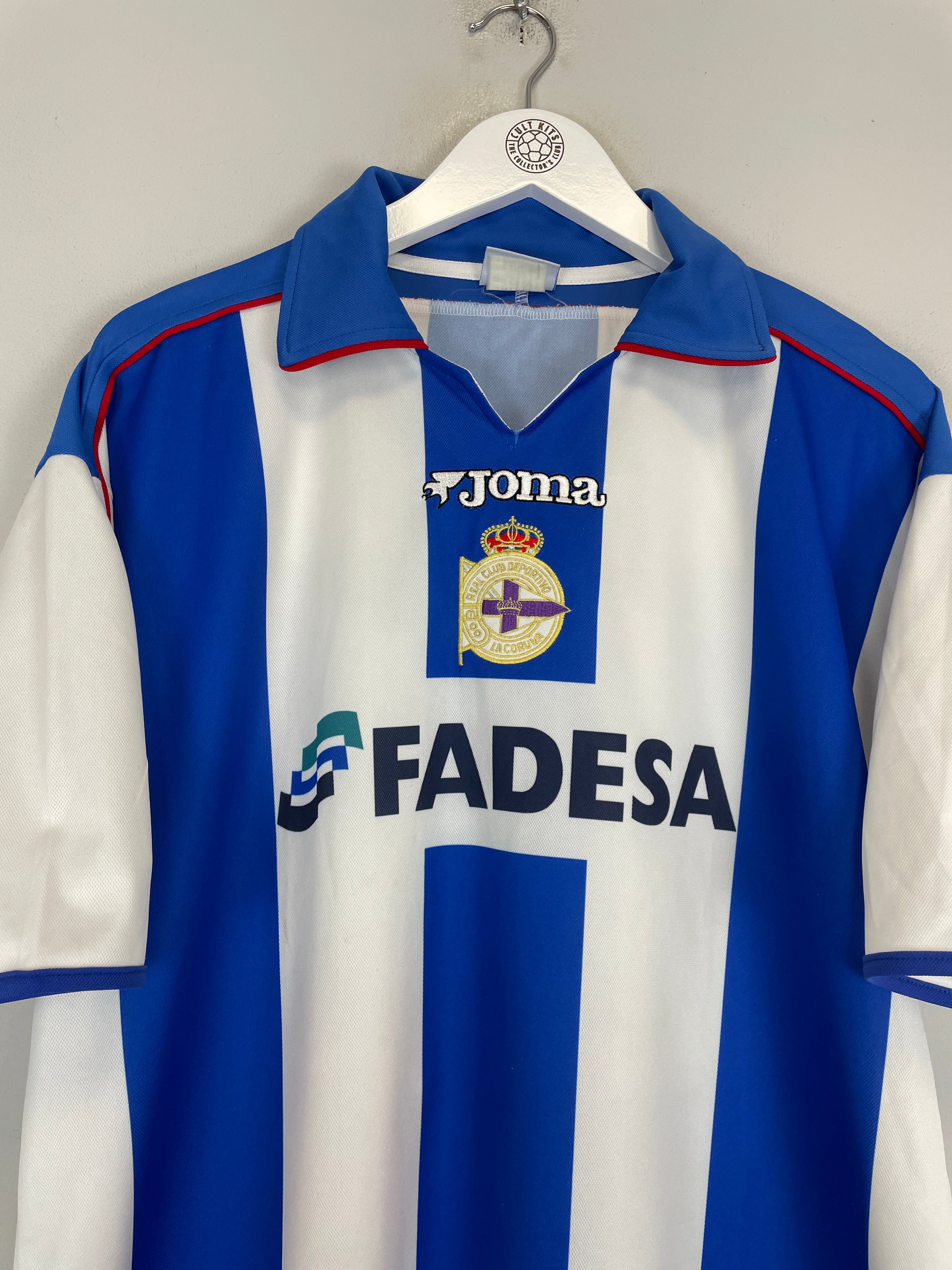Shop 2001/02 DEPORTIVO LA CORUNA VALERON #21 HOME SHIRT (L) JOMA, classic football shirts, vintage football shirts & retro soccer jerseys at Cult Kits