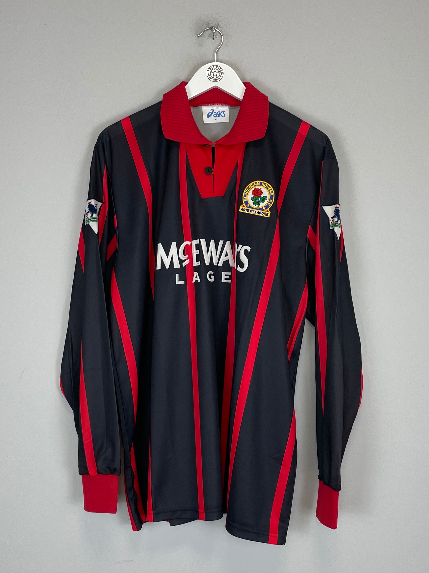 Shop 1994/95 BLACKBURN ROVERS SUTTON #16 L/S *MATCH ISSUE* AWAY SHIRT (XL) ASICS, classic football shirts, vintage football shirts & retro soccer jerseys at Cult Kits