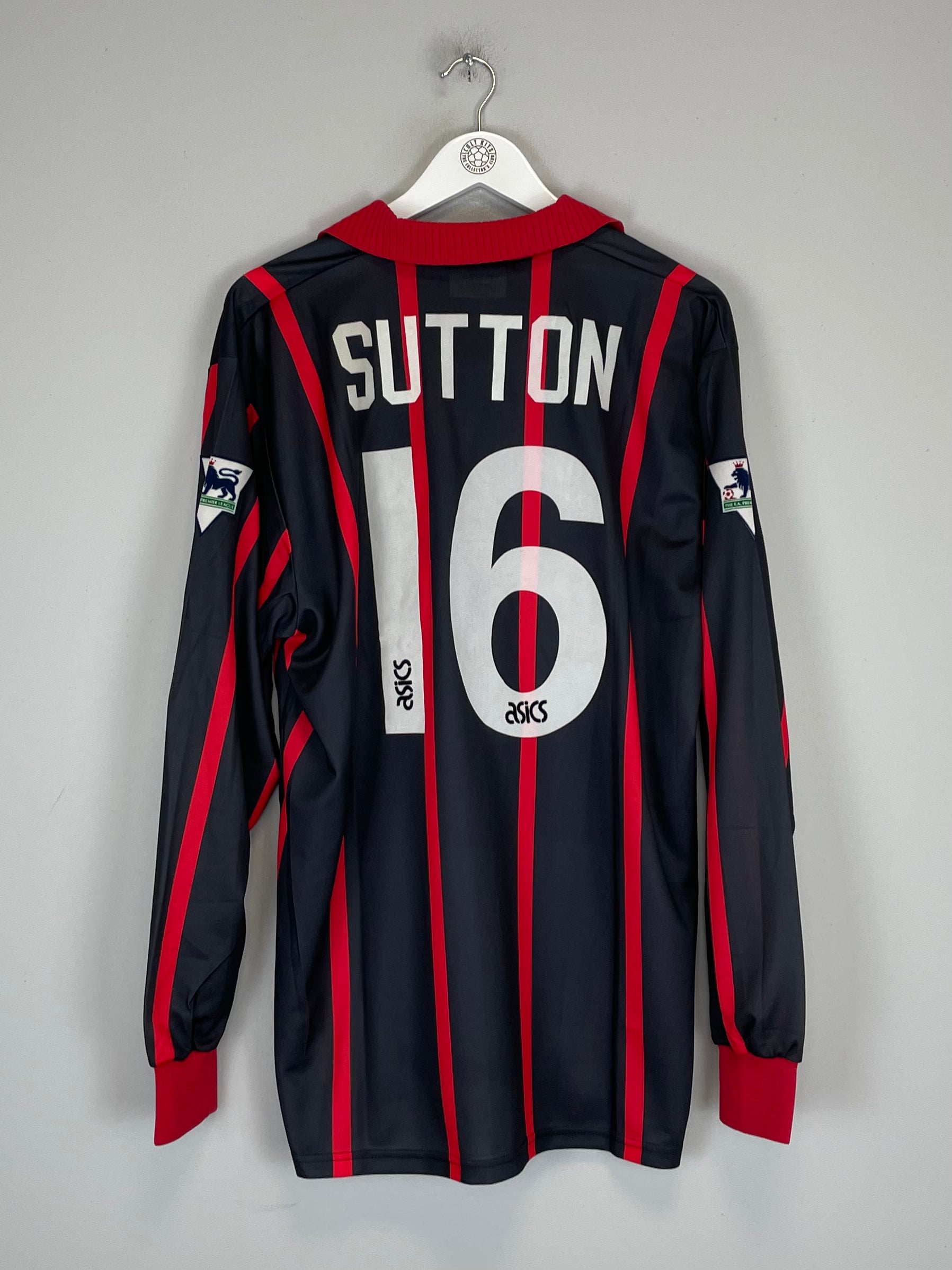 Shop 1994/95 BLACKBURN ROVERS SUTTON #16 L/S *MATCH ISSUE* AWAY SHIRT (XL) ASICS, classic football shirts, vintage football shirts & retro soccer jerseys at Cult Kits