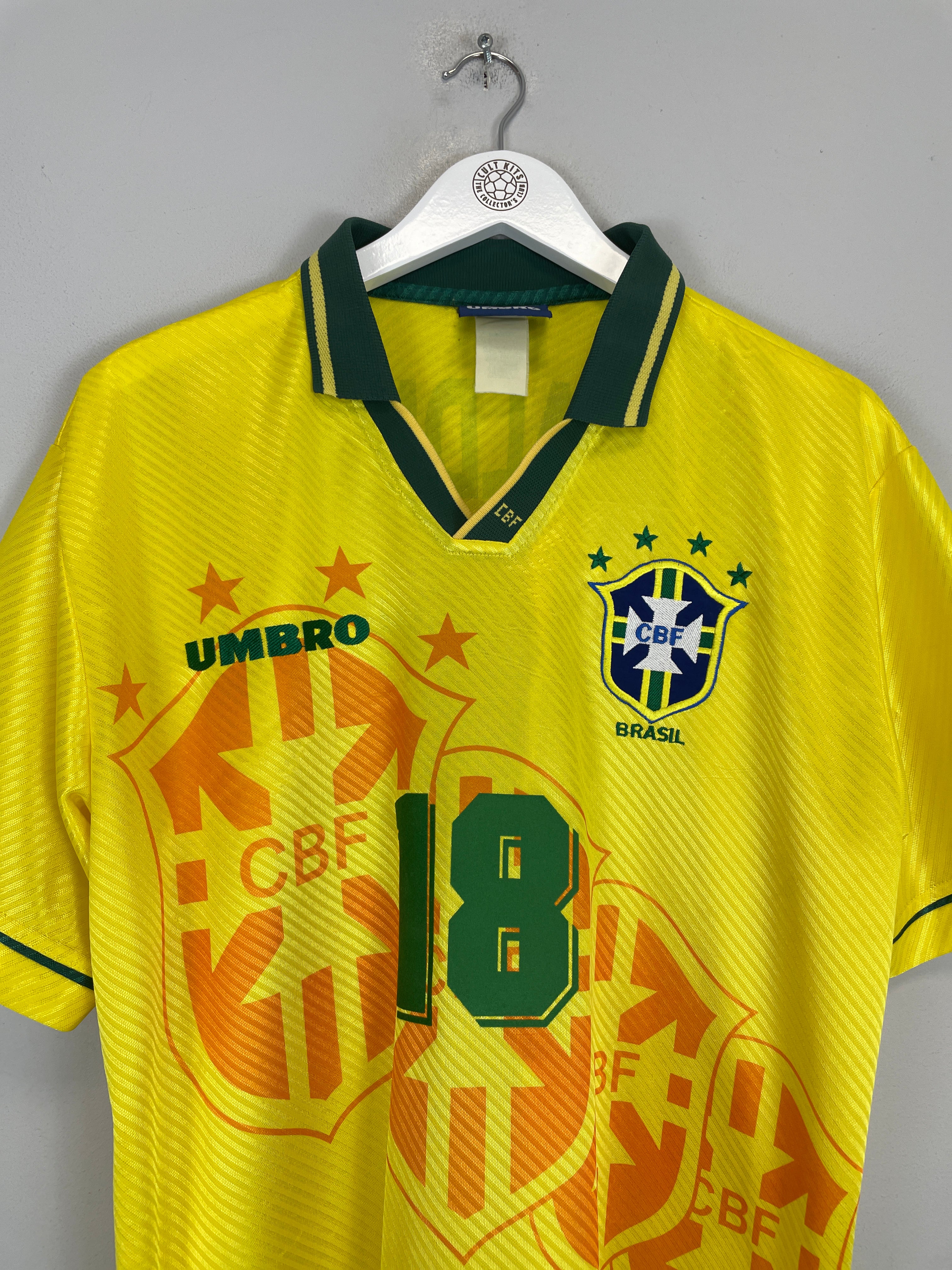 Shop 1994 BRAZIL RONALDINHO #18 HOME SHIRT (L) UMBRO, classic football shirts, vintage football shirts & retro soccer jerseys at Cult Kits
