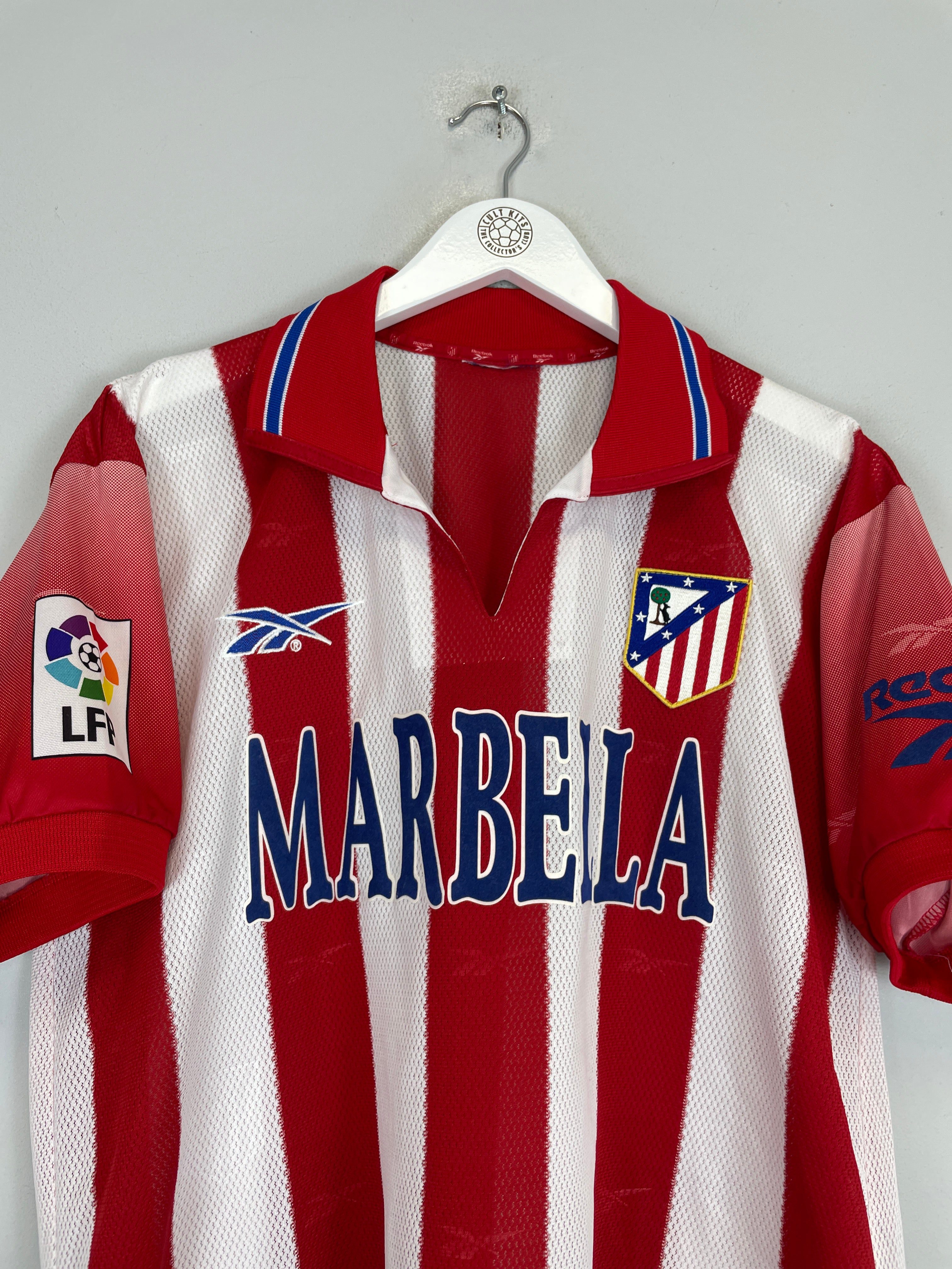 Shop 1998/99 ATLETICO MADRID HOME SHIRT (L) REEBOK, classic football shirts, vintage football shirts & retro soccer jerseys at Cult Kits