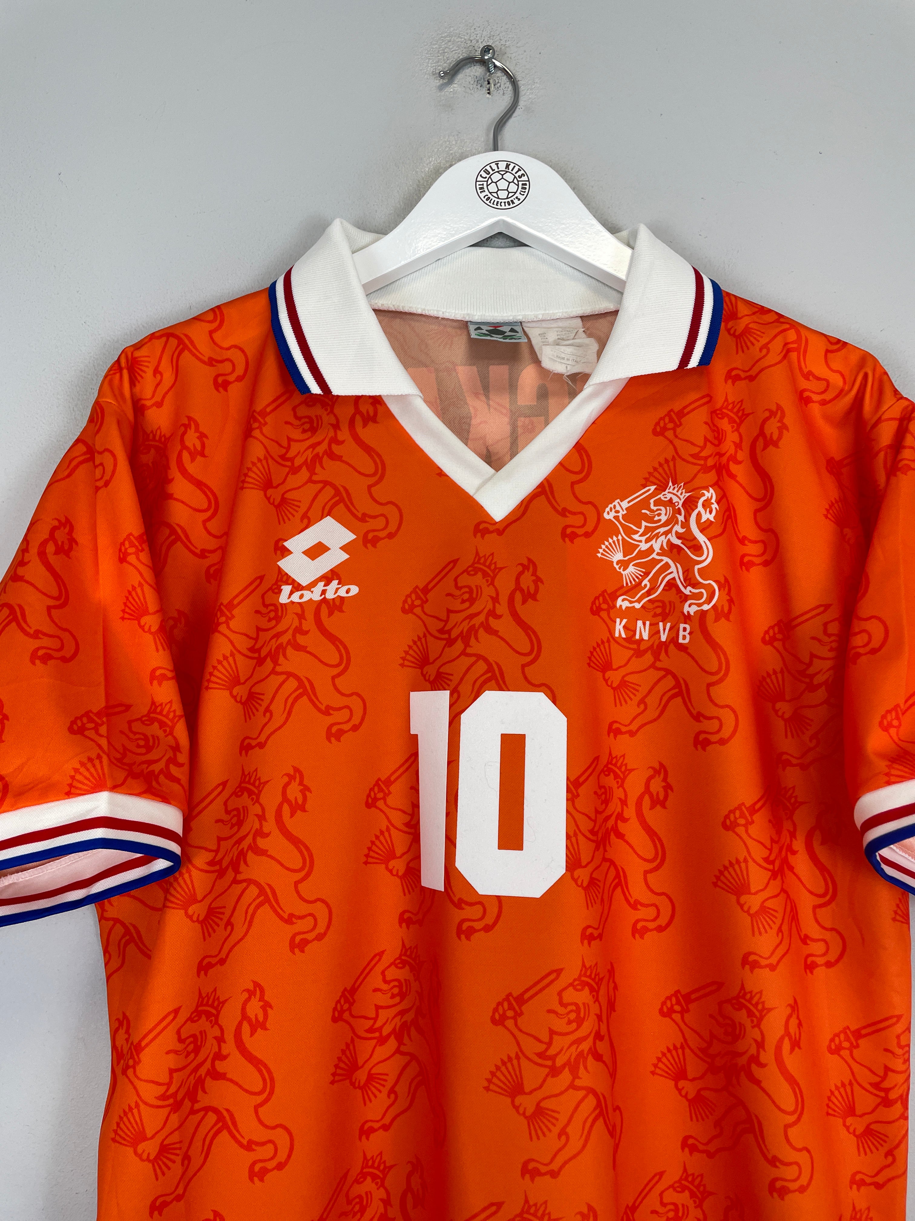 Shop 1994 NETHERLANDS BERGKAMP #10 HOME SHIRT (L) LOTTO, classic football shirts, vintage football shirts & retro soccer jerseys at Cult Kits