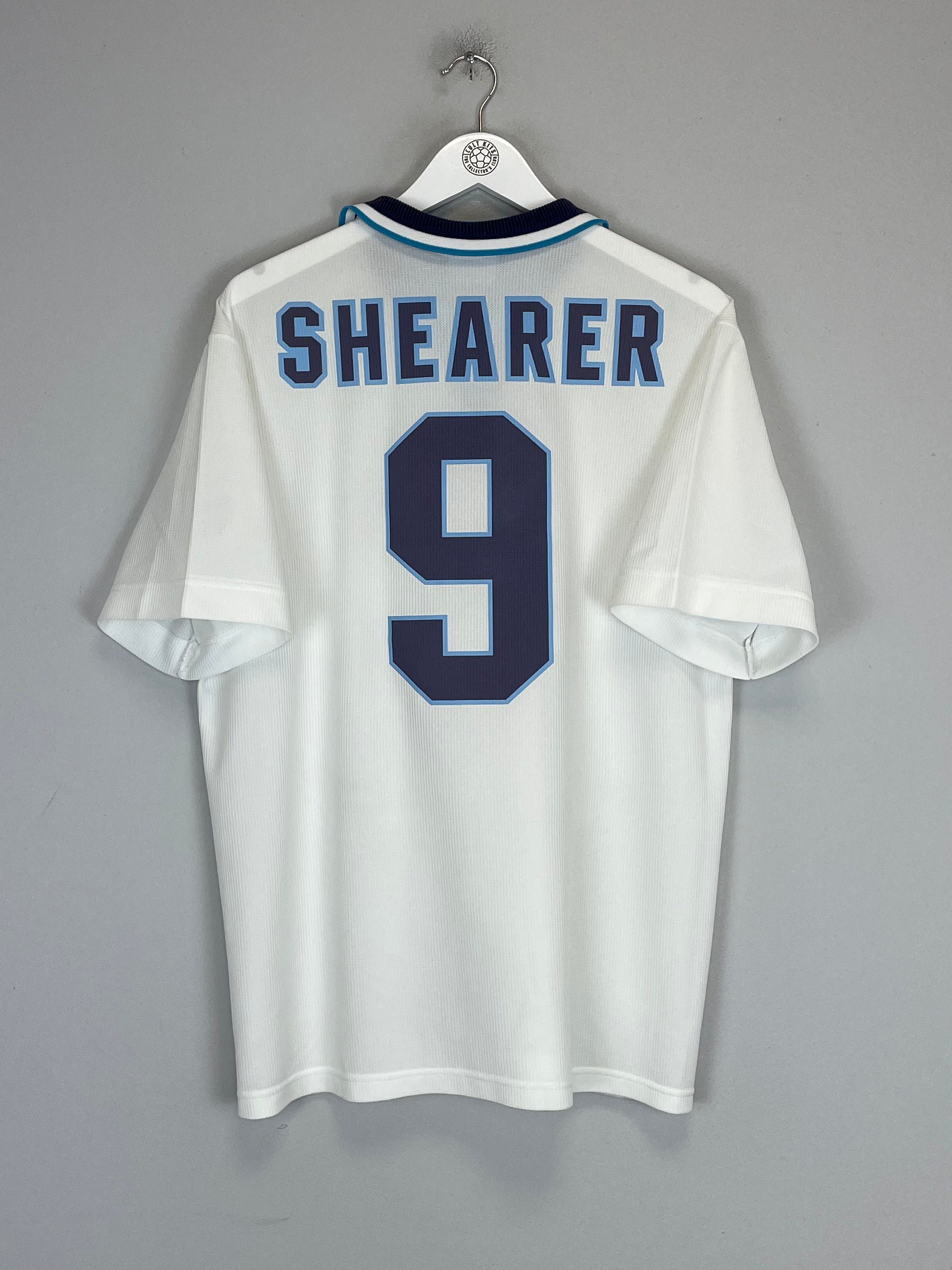 Shop 1995/97 ENGLAND SHEARER #9 HOME SHIRT (L) UMBRO, classic football shirts, vintage football shirts & retro soccer jerseys at Cult Kits