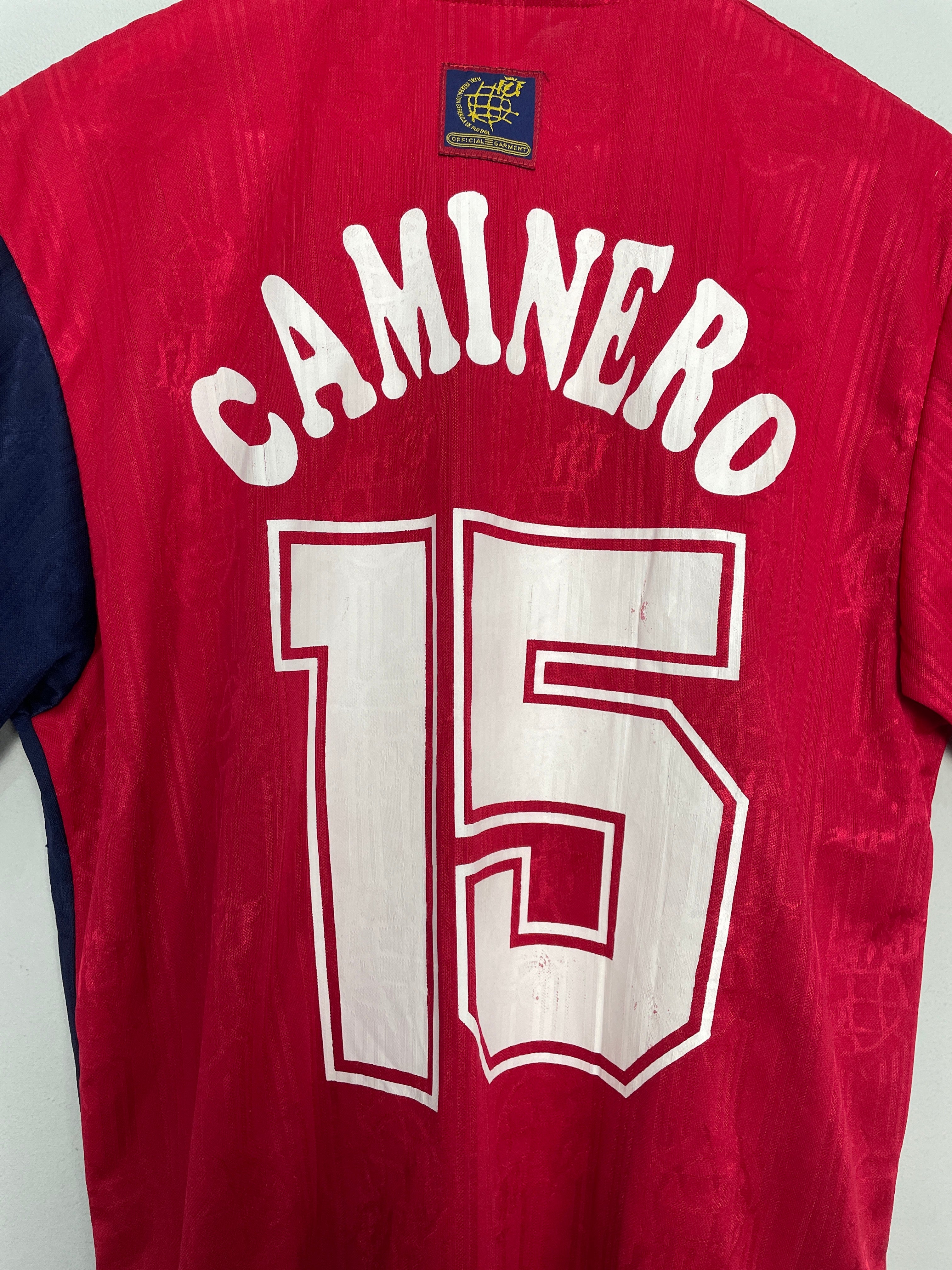 Shop 1996/98 SPAIN CAMINERO #16 HOME SHIRT (M) ADIDAS, classic football shirts, vintage football shirts & retro soccer jerseys at Cult Kits