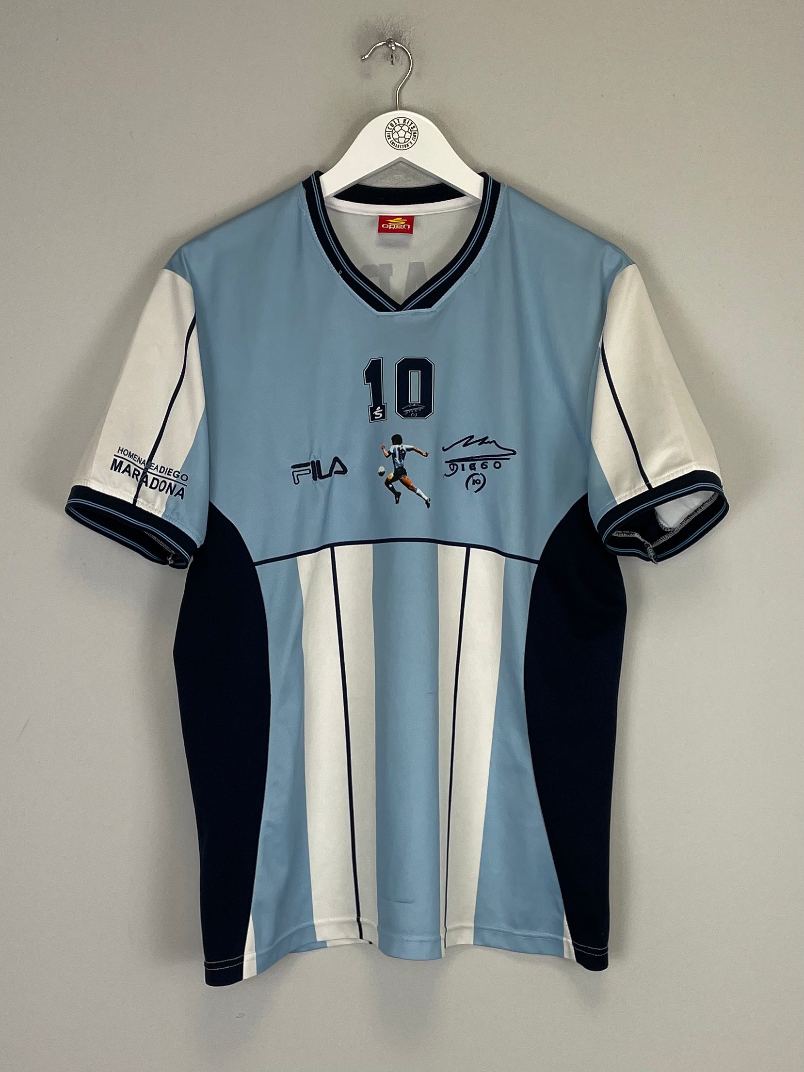 Shop 2001 ARGENTINA MARADONA TESTIMONIAL SHIRT (M) OPEN SPORTS, classic football shirts, vintage football shirts & retro soccer jerseys at Cult Kits