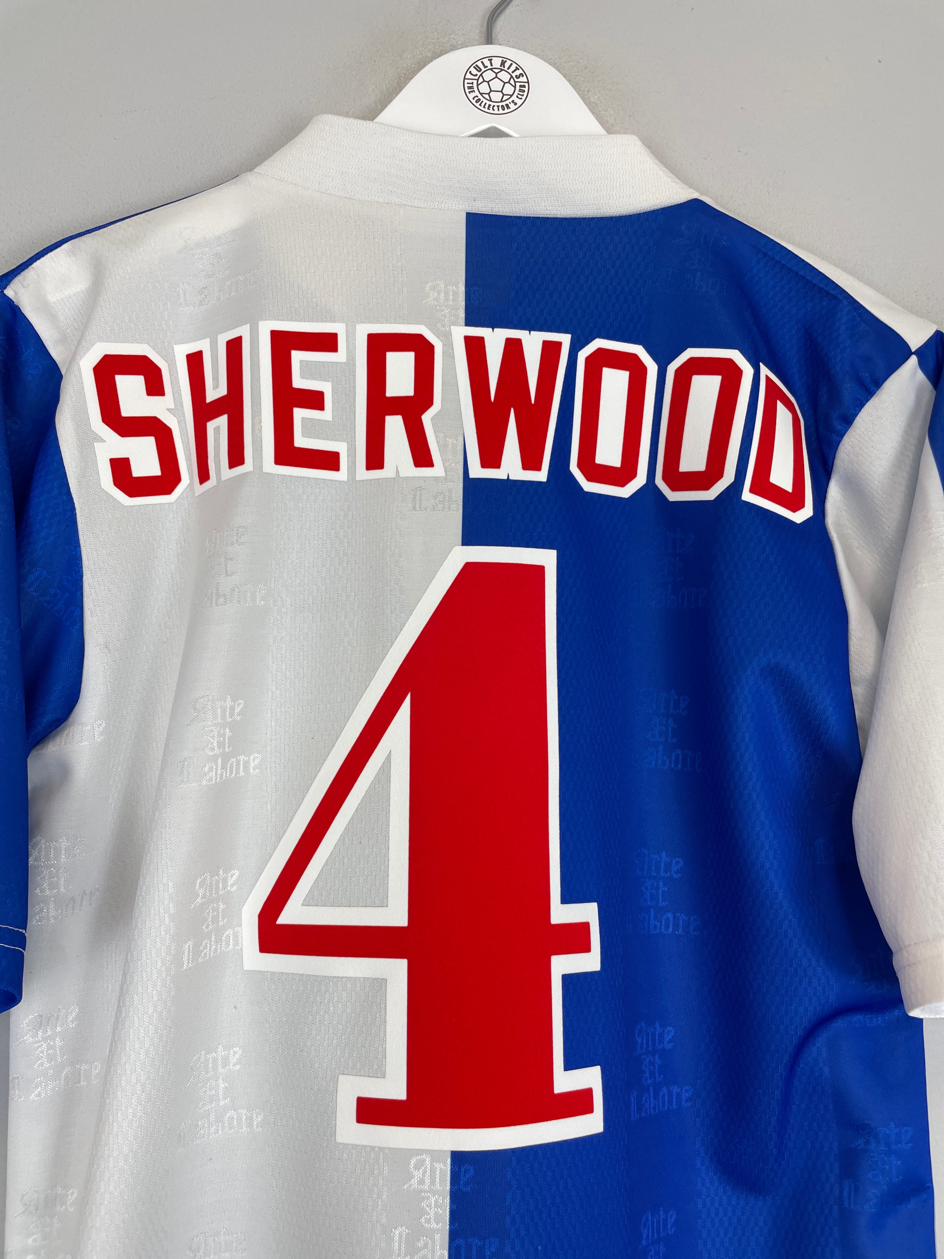 Shop 1996/98 BLACKBURN ROVERS SHERWOOD #4 HOME SHIRT (S) ASICS, classic football shirts, vintage football shirts & retro soccer jerseys at Cult Kits