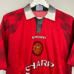 Shop 1996/98 MANCHESTER UNITED CANTONA #7 HOME SHIRT (XL) UMBRO, classic football shirts, vintage football shirts & retro soccer jerseys at Cult Kits