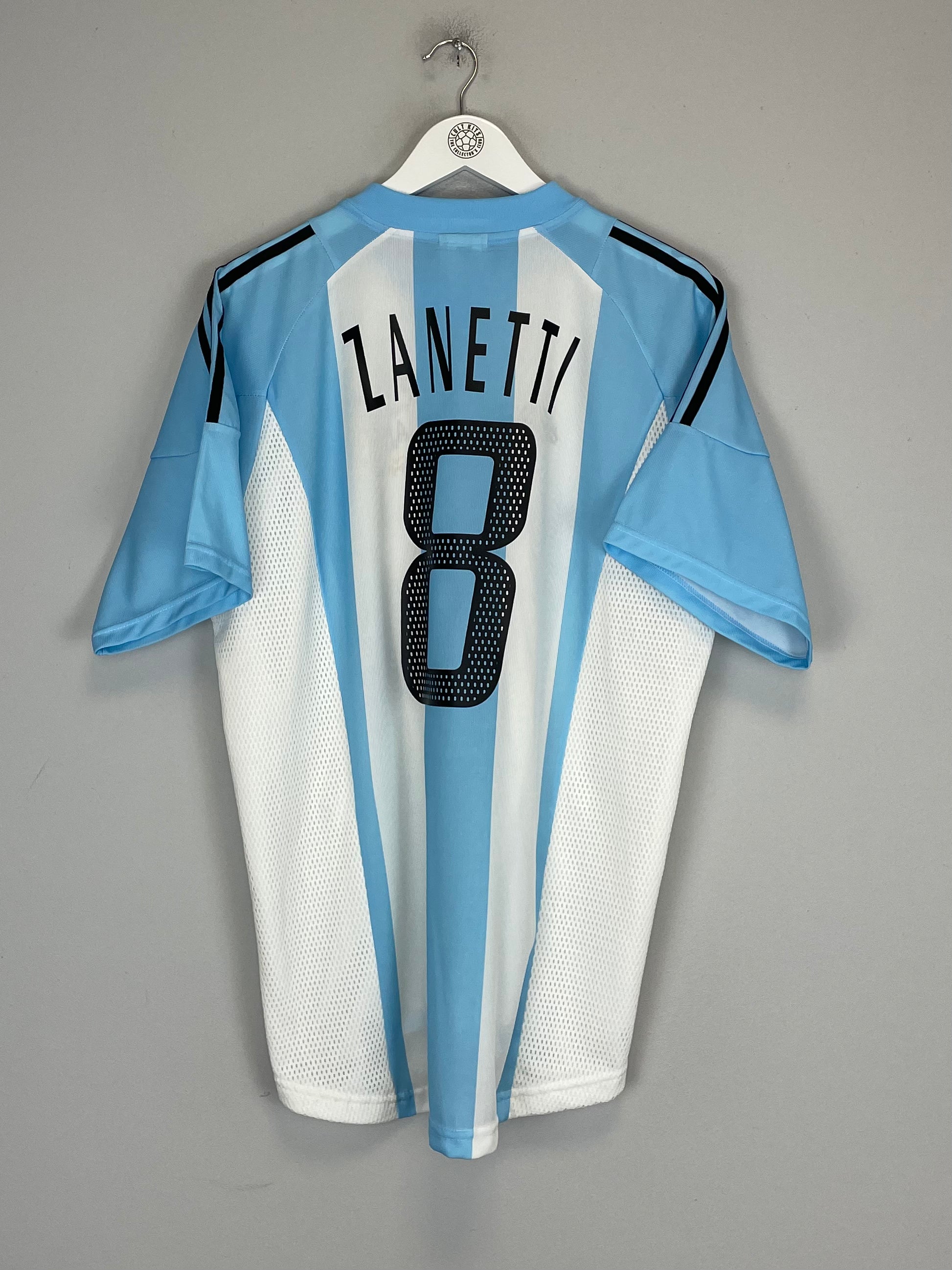 Shop 2002/04 ARGENTINA ZANETTI #8 HOME SHIRT (L) ADIDAS, classic football shirts, vintage football shirts & retro soccer jerseys at Cult Kits