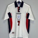 Shop 1998 ENGLAND BECKHAM #7 HOME SHIRT (M) UMBRO, classic football shirts, vintage football shirts & retro soccer jerseys at Cult Kits
