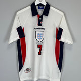 Shop 1998 ENGLAND BECKHAM #7 HOME SHIRT (M) UMBRO, classic football shirts, vintage football shirts & retro soccer jerseys at Cult Kits