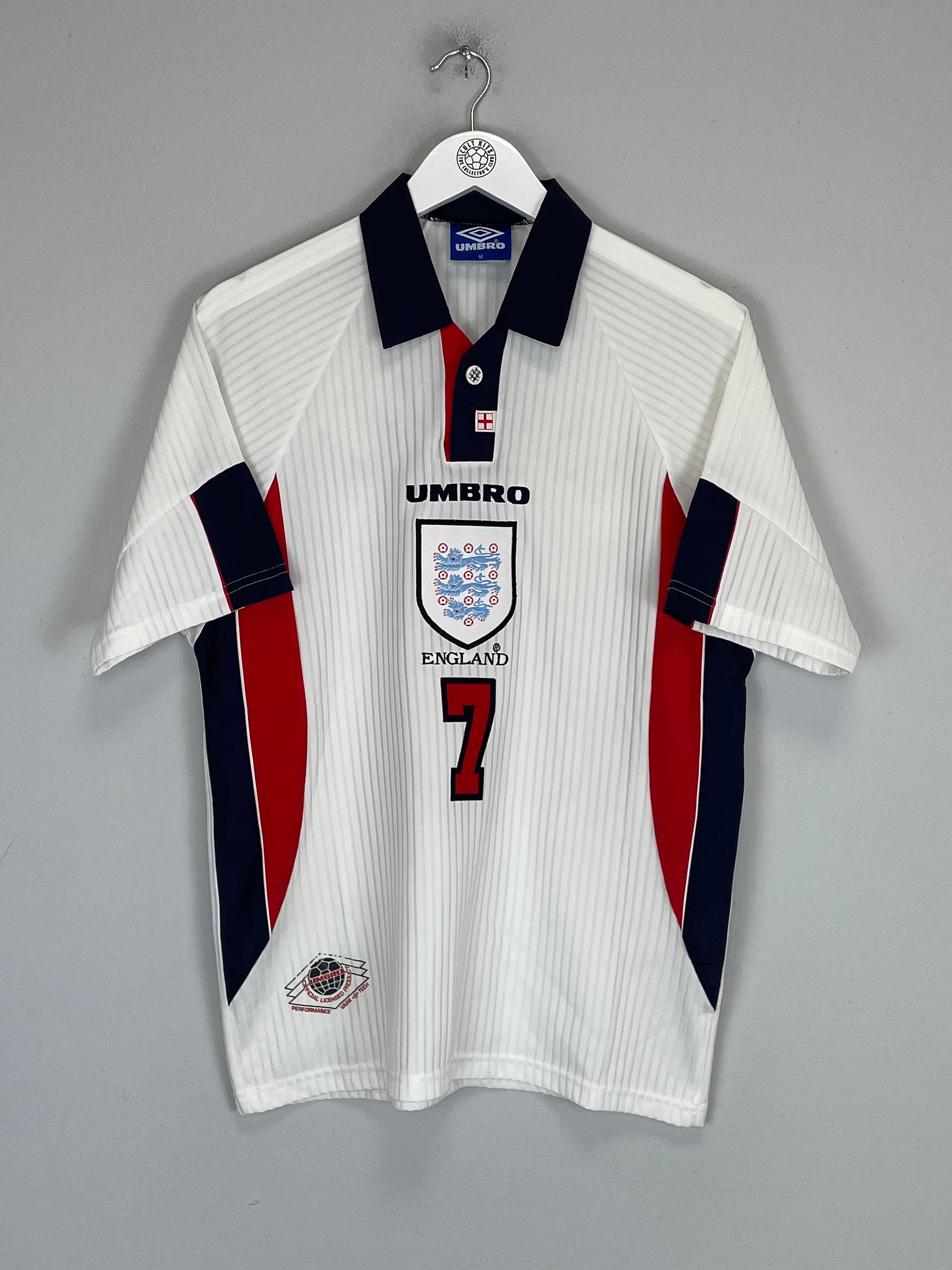 Shop 1998 ENGLAND BECKHAM #7 HOME SHIRT (M) UMBRO, classic football shirts, vintage football shirts & retro soccer jerseys at Cult Kits