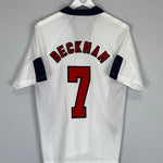 Shop 1998 ENGLAND BECKHAM #7 HOME SHIRT (M) UMBRO, classic football shirts, vintage football shirts & retro soccer jerseys at Cult Kits
