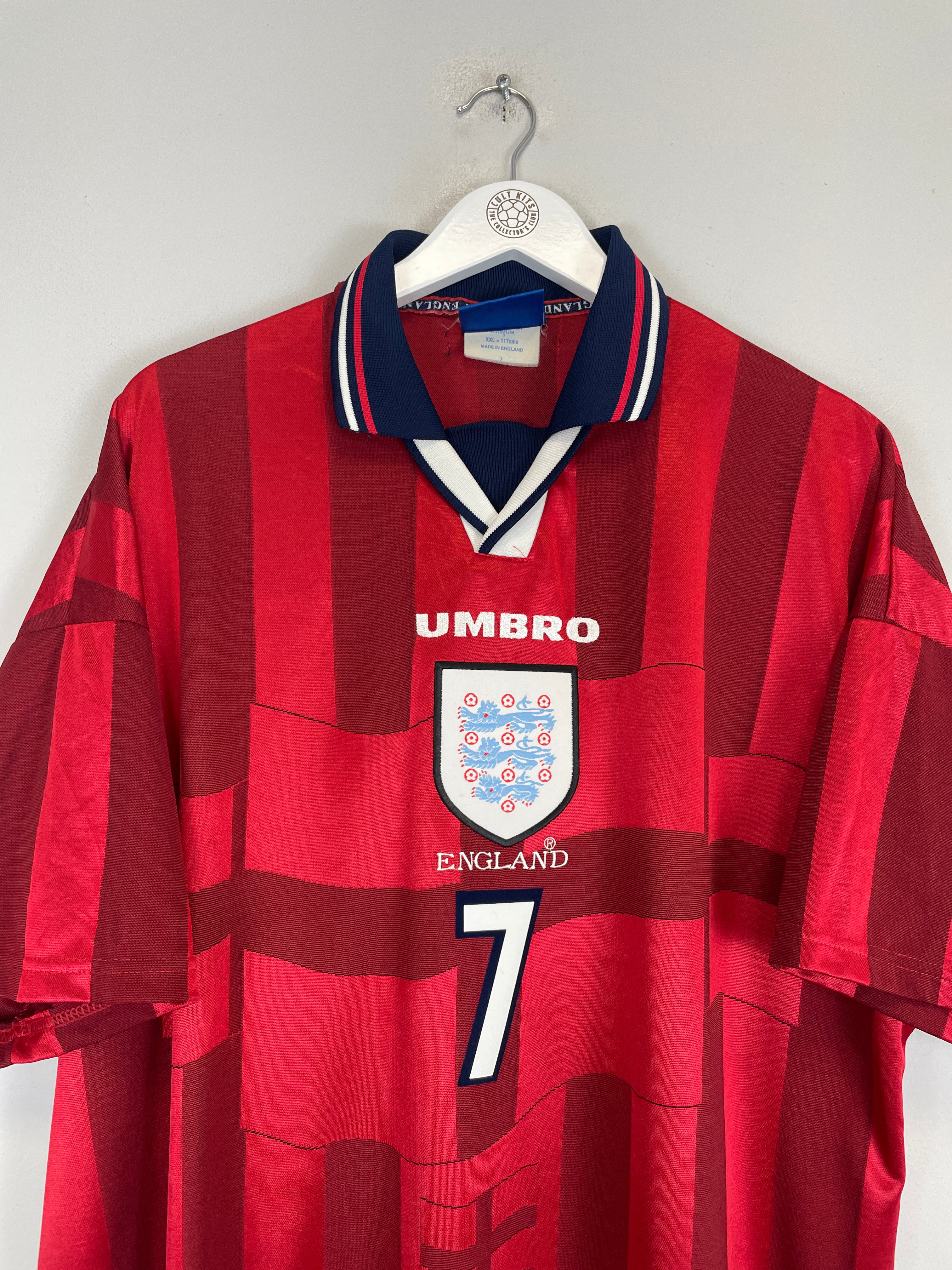 Shop 1997/99 ENGLAND BECKHAM #7 AWAY SHIRT (XL) UMBRO, classic football shirts, vintage football shirts & retro soccer jerseys at Cult Kits