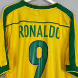 Shop 1998/00 BRAZIL RONALDO #9 HOME SHIRT (L) NIKE, classic football shirts, vintage football shirts & retro soccer jerseys at Cult Kits