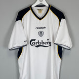 Shop 2001/02 LIVERPOOL MCALLISTER #21 AWAY SHIRT (XL) REEBOK, classic football shirts, vintage football shirts & retro soccer jerseys at Cult Kits