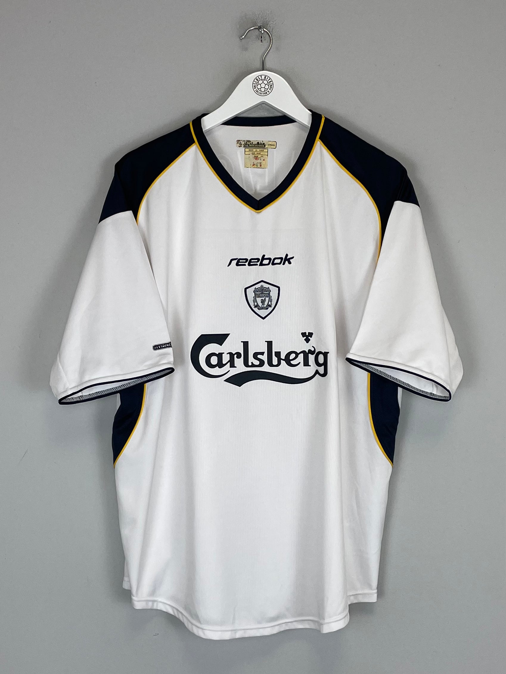 Shop 2001/02 LIVERPOOL MCALLISTER #21 AWAY SHIRT (XL) REEBOK, classic football shirts, vintage football shirts & retro soccer jerseys at Cult Kits