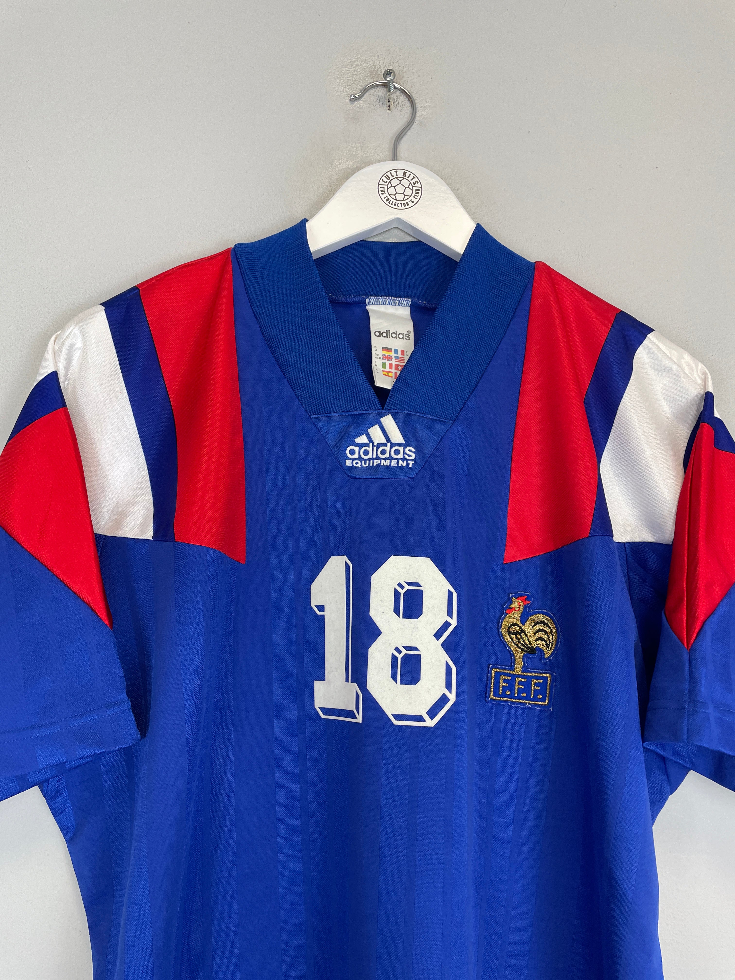 Shop 1992/94 FRANCE CANTONA #18 HOME SHIRT (M) ADIDAS, classic football shirts, vintage football shirts & retro soccer jerseys at Cult Kits