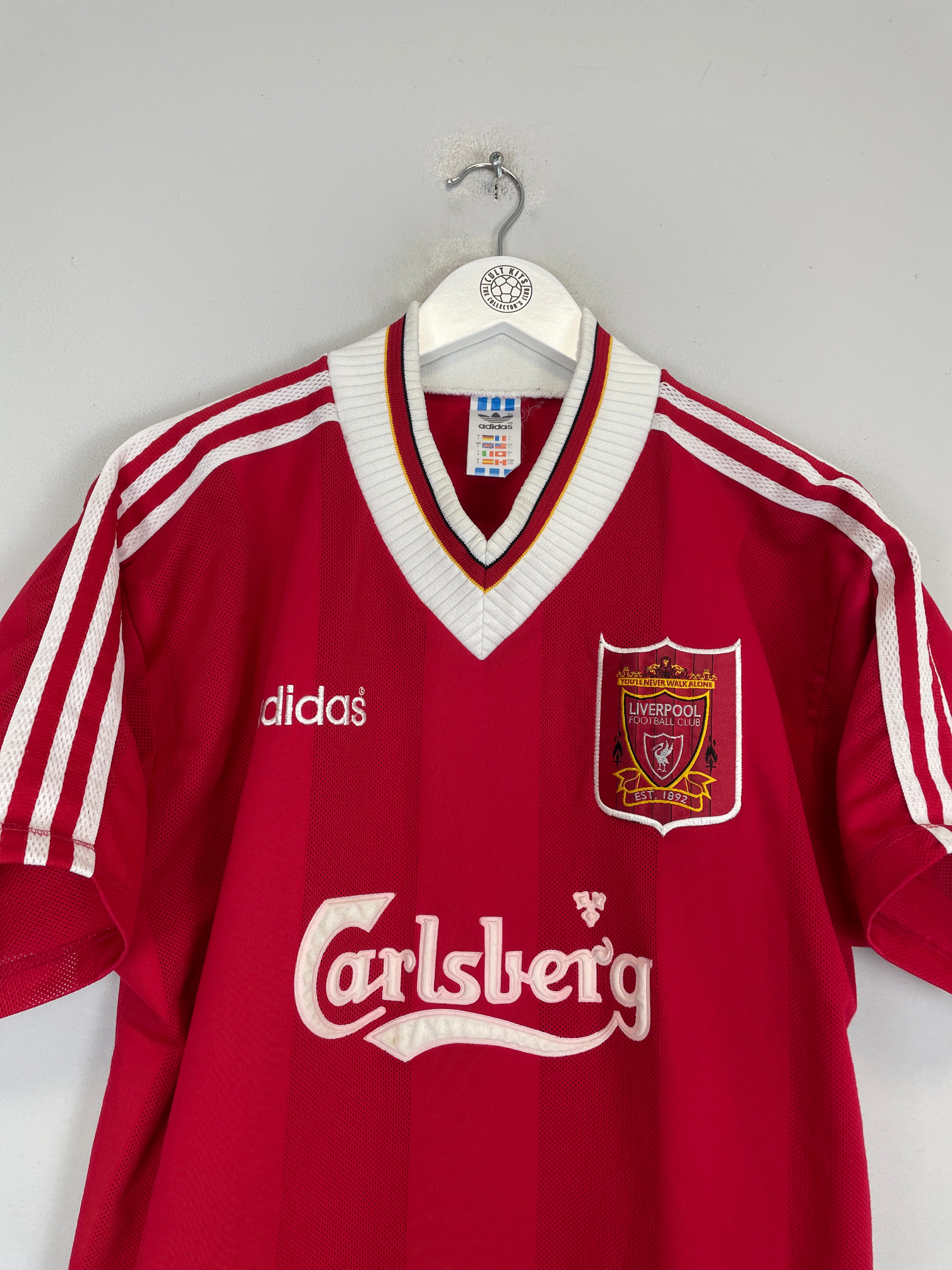 Shop 1995/96 LIVERPOOL RUSH #9 HOME SHIRT (L) ADIDAS, classic football shirts, vintage football shirts & retro soccer jerseys at Cult Kits