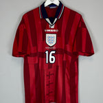 Shop 1997/99 ENGLAND SCHOLES #16 AWAY SHIRT (L) UMBRO, classic football shirts, vintage football shirts & retro soccer jerseys at Cult Kits