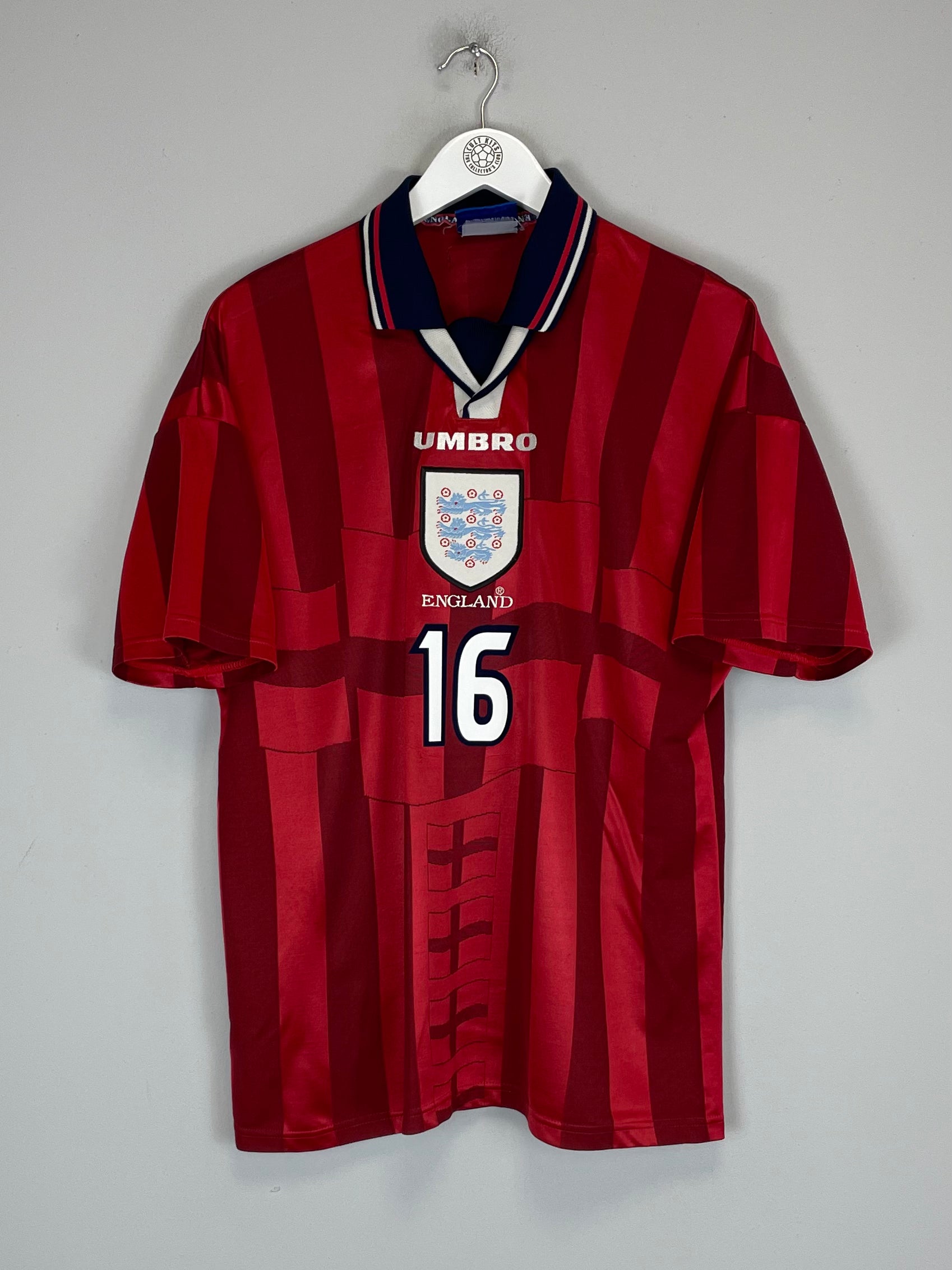 Shop 1997/99 ENGLAND SCHOLES #16 AWAY SHIRT (L) UMBRO, classic football shirts, vintage football shirts & retro soccer jerseys at Cult Kits