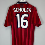 Shop 1997/99 ENGLAND SCHOLES #16 AWAY SHIRT (L) UMBRO, classic football shirts, vintage football shirts & retro soccer jerseys at Cult Kits