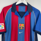 Shop 2001/02 BARCELONA KLUIVERT #9 HOME SHIRT (M) NIKE, classic football shirts, vintage football shirts & retro soccer jerseys at Cult Kits