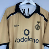 Shop 2001/02 MANCHESTER UNITED FORLAN #21 AWAY/THIRD *CENTENARY* SHIRT (XL) UMBRO, classic football shirts, vintage football shirts & retro soccer jerseys at Cult Kits