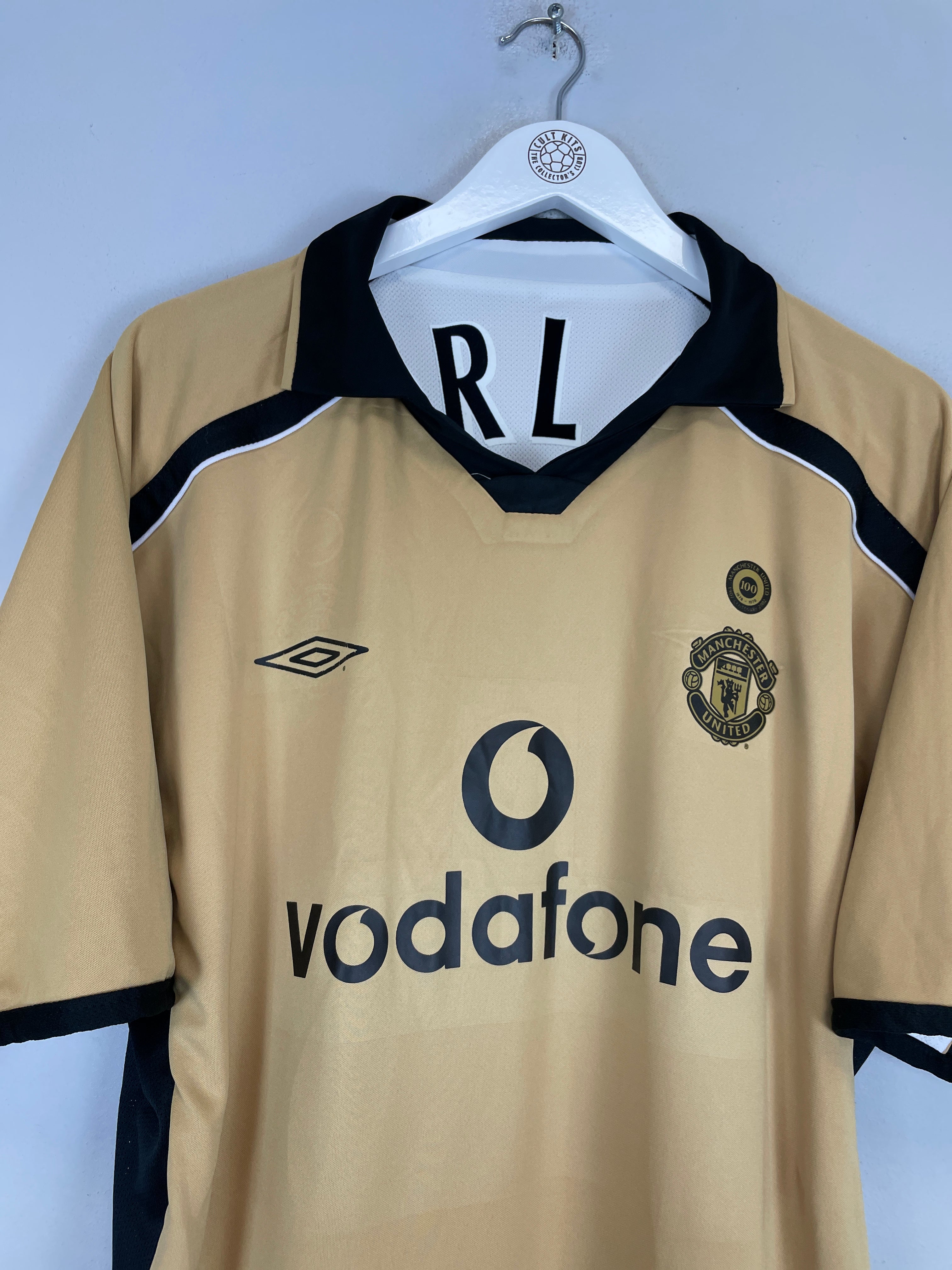 Shop 2001/02 MANCHESTER UNITED FORLAN #21 AWAY/THIRD *CENTENARY* SHIRT (XL) UMBRO, classic football shirts, vintage football shirts & retro soccer jerseys at Cult Kits