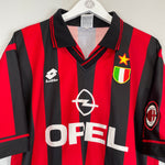 Shop 1996/97 AC MILAN MALDINI #3 HOME SHIRT (L) LOTTO, classic football shirts, vintage football shirts & retro soccer jerseys at Cult Kits