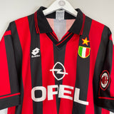 Shop 1996/97 AC MILAN MALDINI #3 HOME SHIRT (L) LOTTO, classic football shirts, vintage football shirts & retro soccer jerseys at Cult Kits