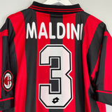 Shop 1996/97 AC MILAN MALDINI #3 HOME SHIRT (L) LOTTO, classic football shirts, vintage football shirts & retro soccer jerseys at Cult Kits