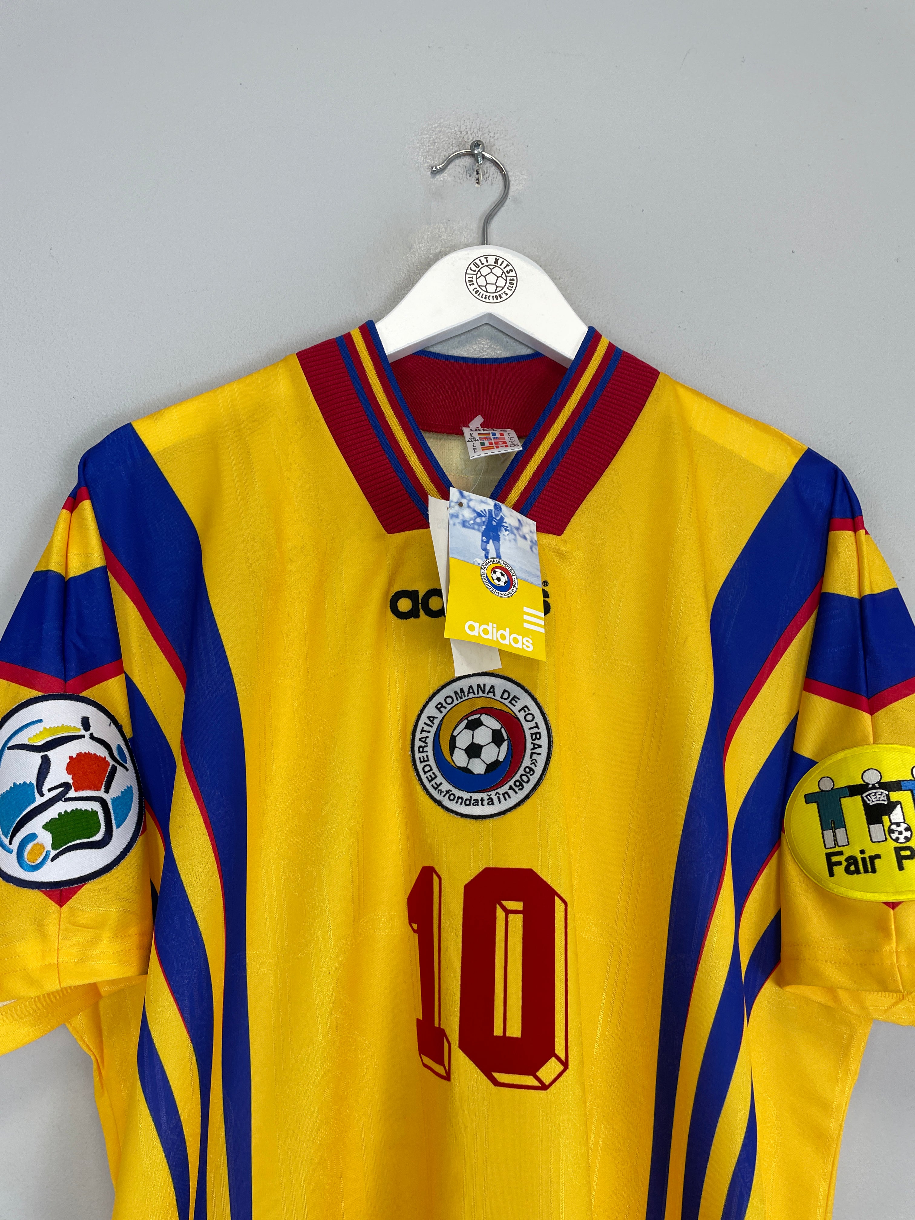 Shop 1996/98 ROMANIA HAGI #10 *BNWT* HOME SHIRT (L) ADIDAS, classic football shirts, vintage football shirts & retro soccer jerseys at Cult Kits