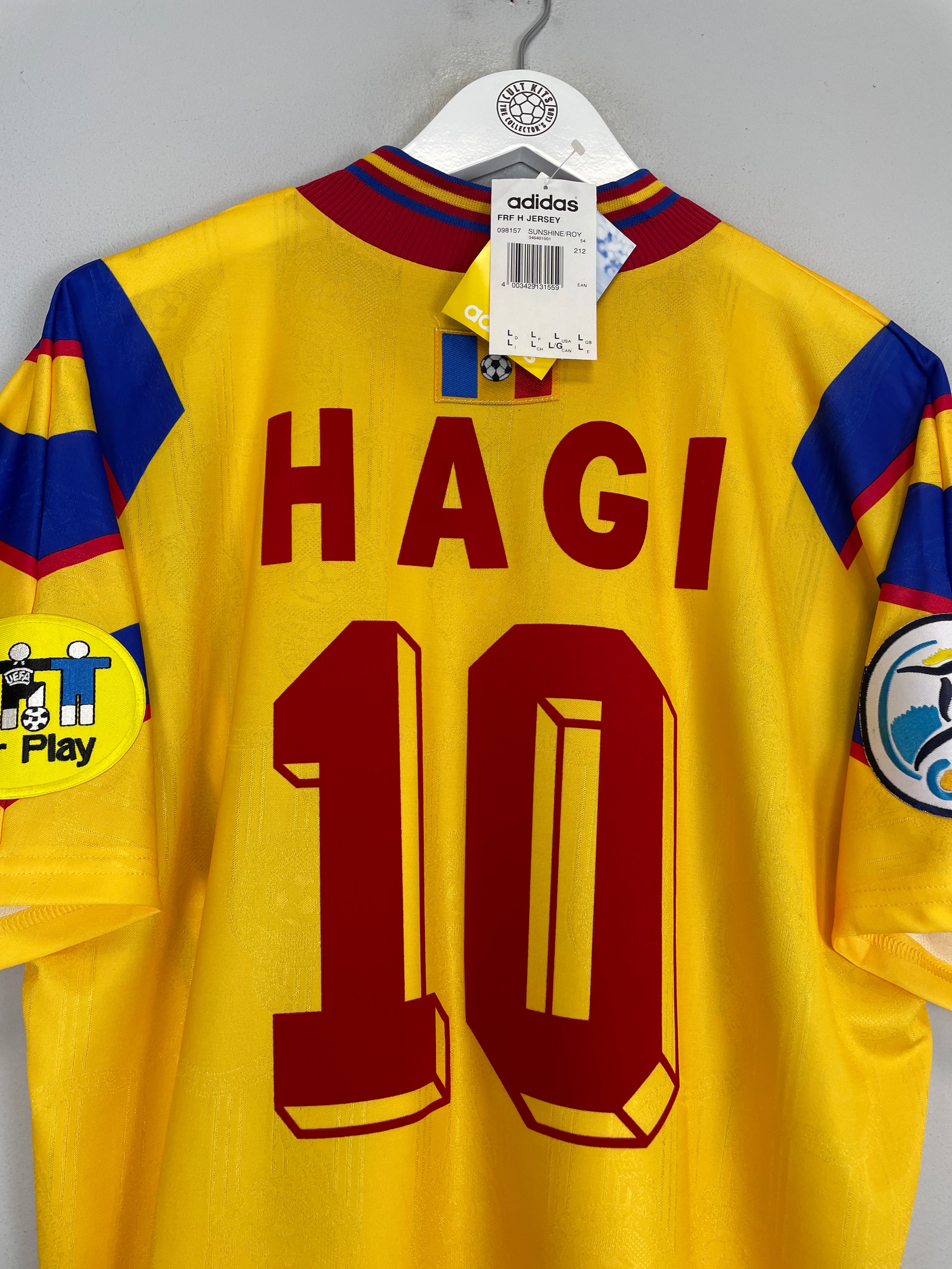 Shop 1996/98 ROMANIA HAGI #10 *BNWT* HOME SHIRT (L) ADIDAS, classic football shirts, vintage football shirts & retro soccer jerseys at Cult Kits