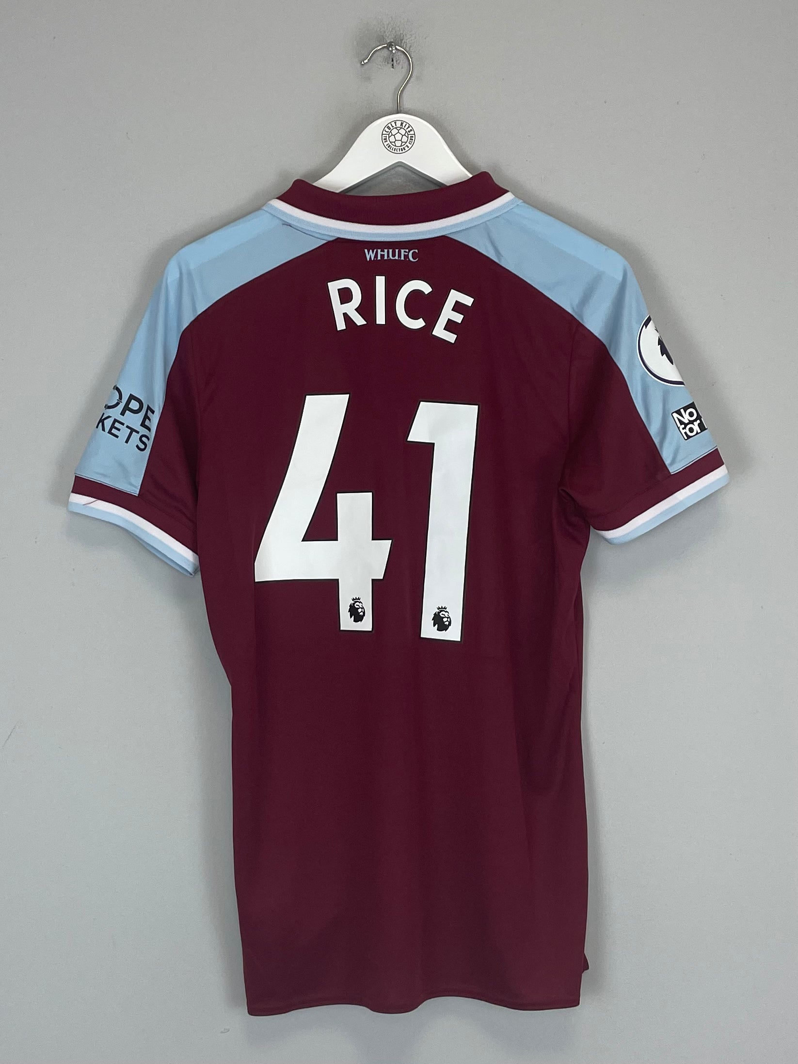Shop 2021/22 WEST HAM RICE #41 *MATCH WORN* HOME SHIRT (M) UMBRO, classic football shirts, vintage football shirts & retro soccer jerseys at Cult Kits
