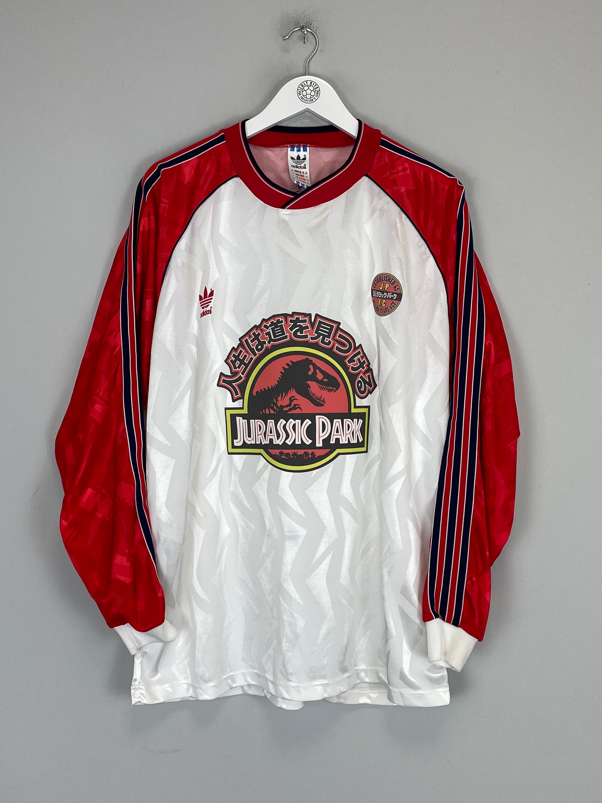 Shop 1991 JURASSIC PARK X JAPANESE MOVIE MASHUP L/S SHIRT (XL) ADIDAS, classic football shirts, vintage football shirts & retro soccer jerseys at Cult Kits