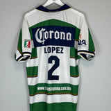 2000/01 SANTOS LAGUNA LOPEZ #2 *MATCH ISSUE+SIGNED* HOME SHIRT (XL) CORONA SPORT
