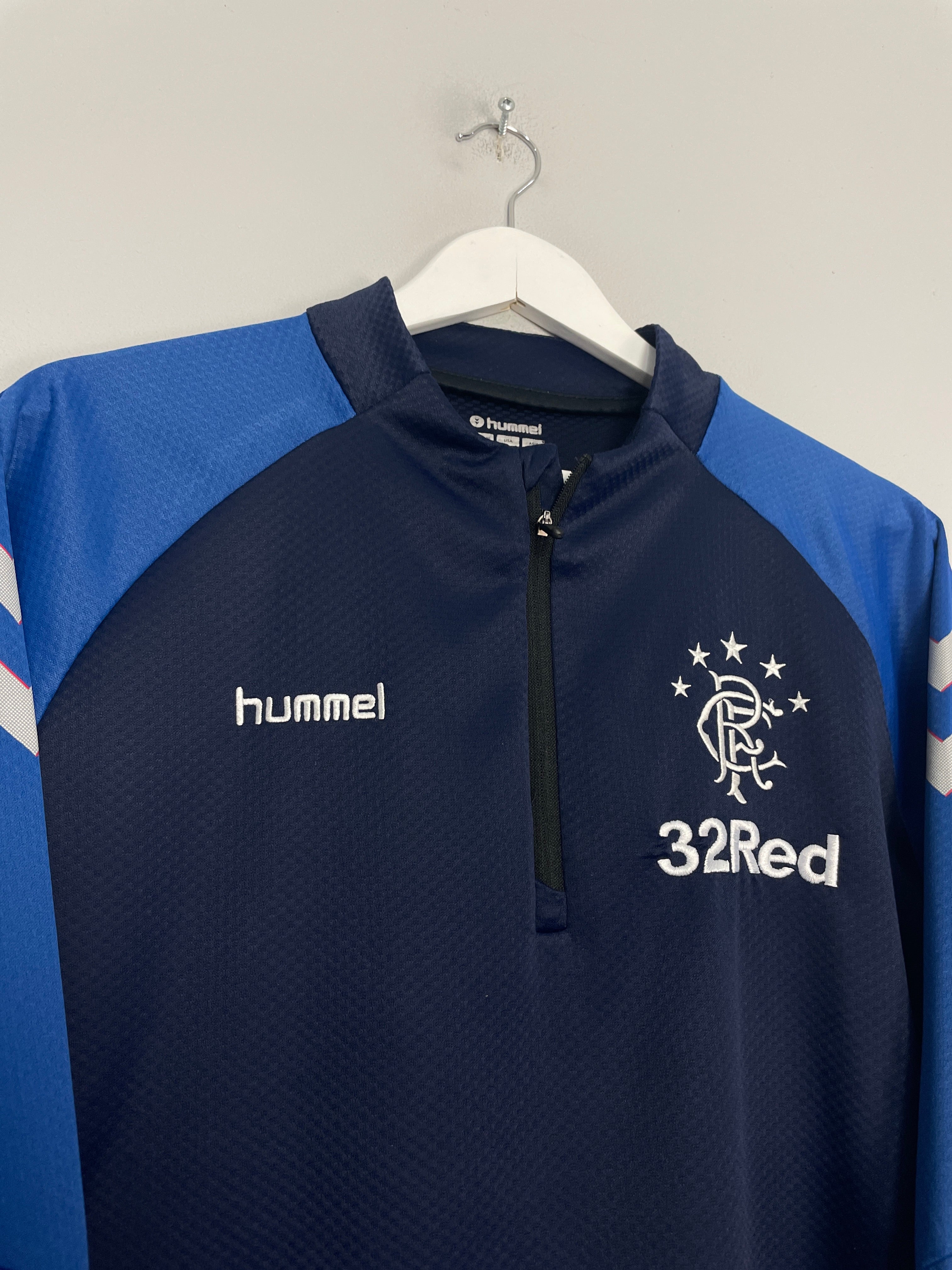 Shop 2018/19 RANGERS 1/4 ZIP TRAINING TOP (M) HUMMEL, classic football shirts, vintage football shirts & retro soccer jerseys at Cult Kits