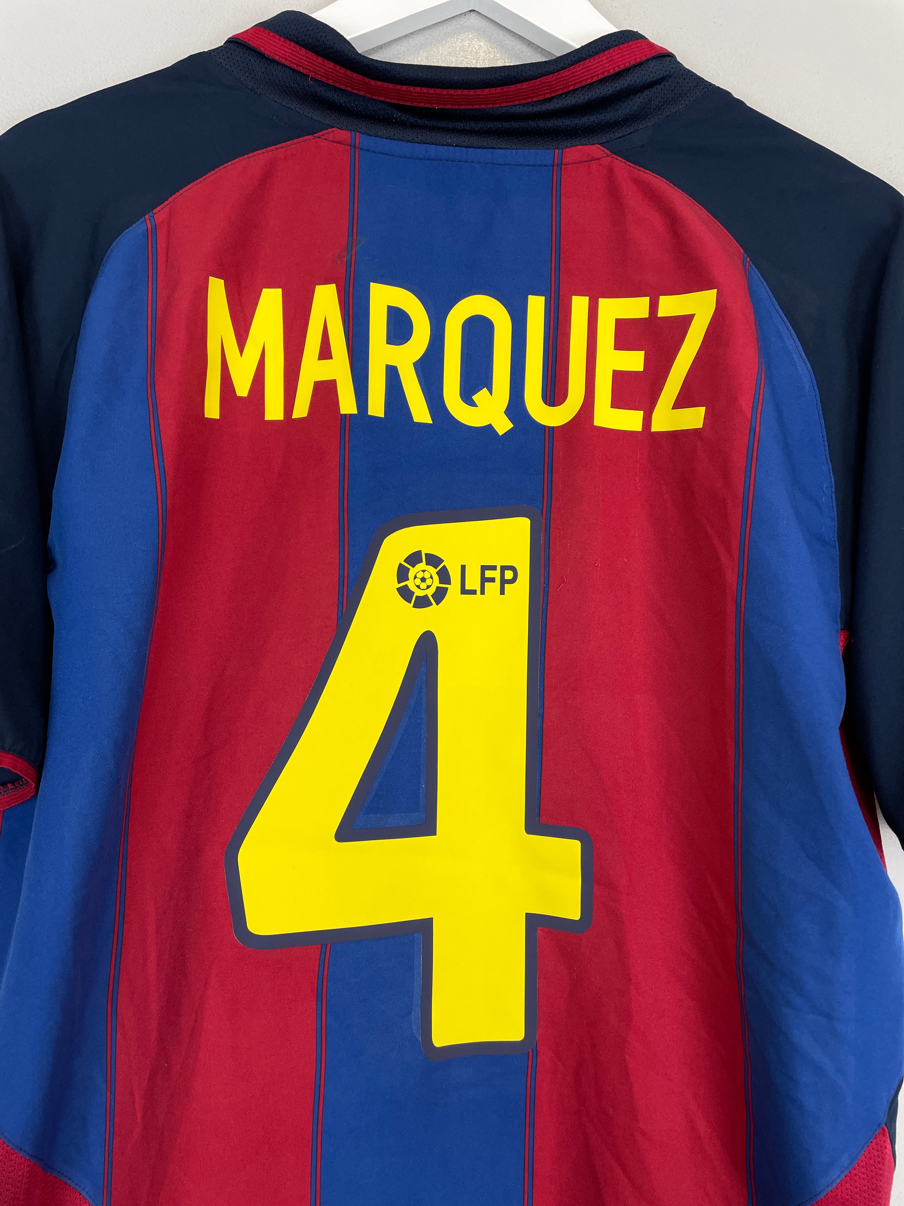 Shop 2003/04 BARCELONA MARQUEZ #4 HOME SHIRT (M) NIKE, classic football shirts, vintage football shirts & retro soccer jerseys at Cult Kits
